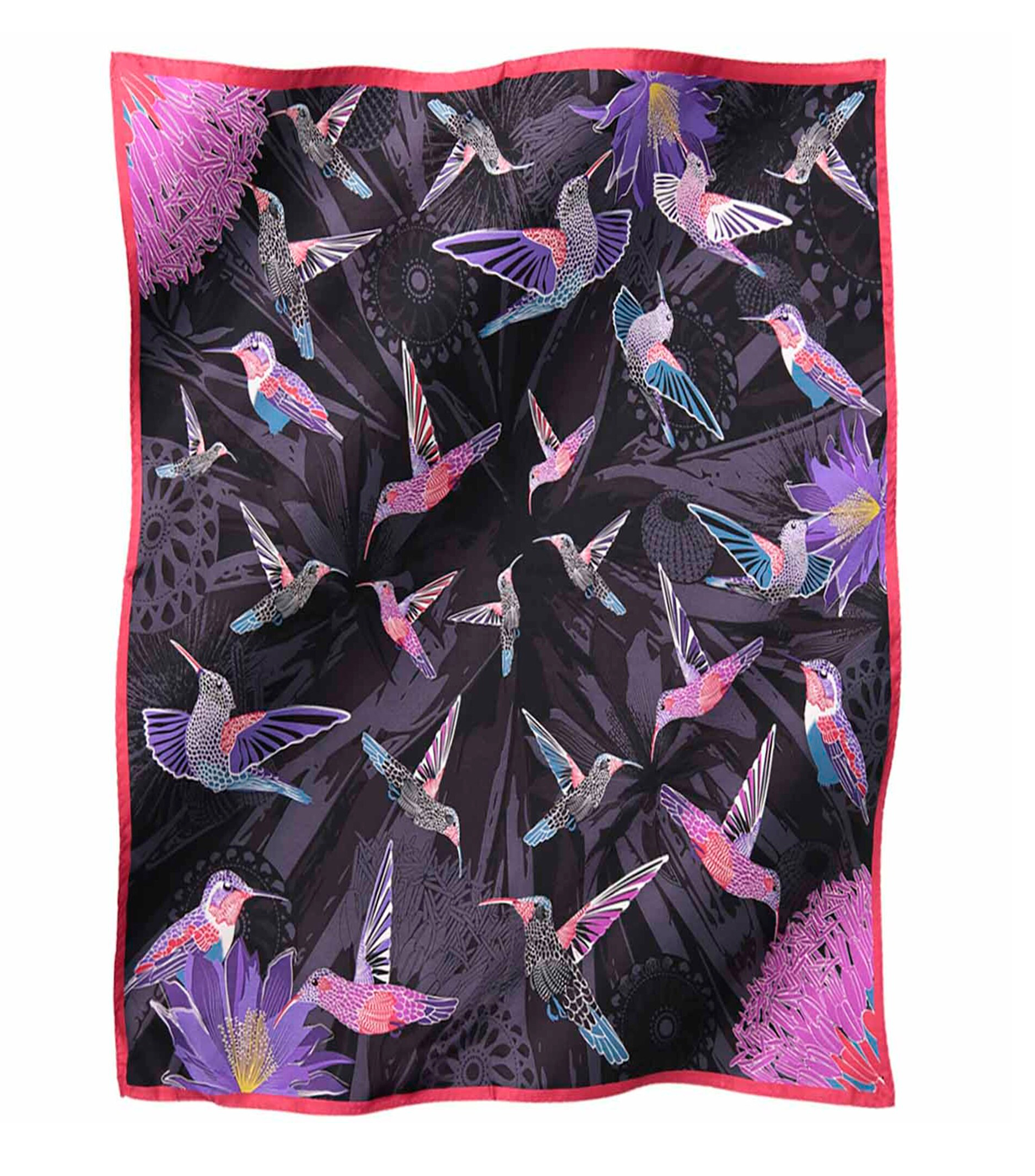 Mascada en Seda Estampada con Colibrí Multicolor Mujer