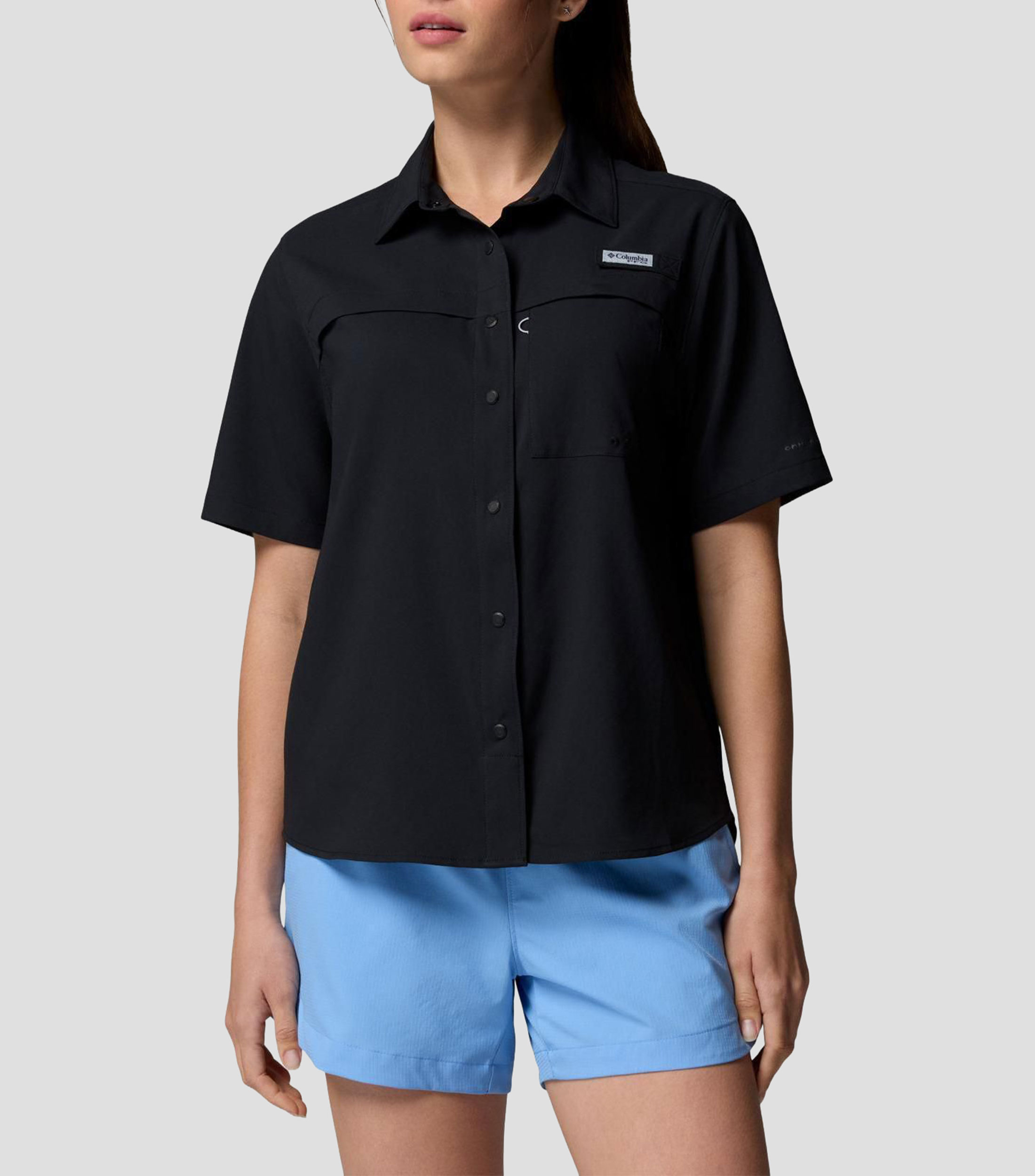 Camisa lisa manga corta PFG Castback Woven Mujer