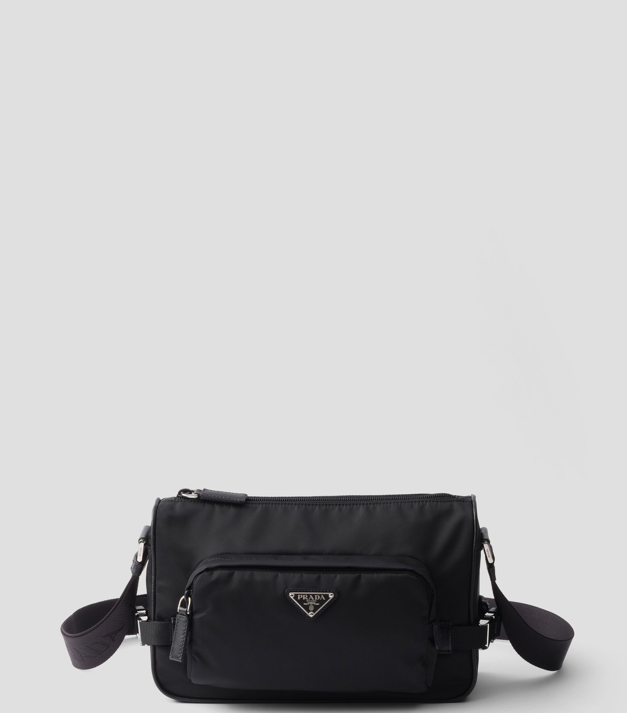 Bolso Crossbody Mediano en Re-Nylon y Piel Saffiano Sólido Hombre