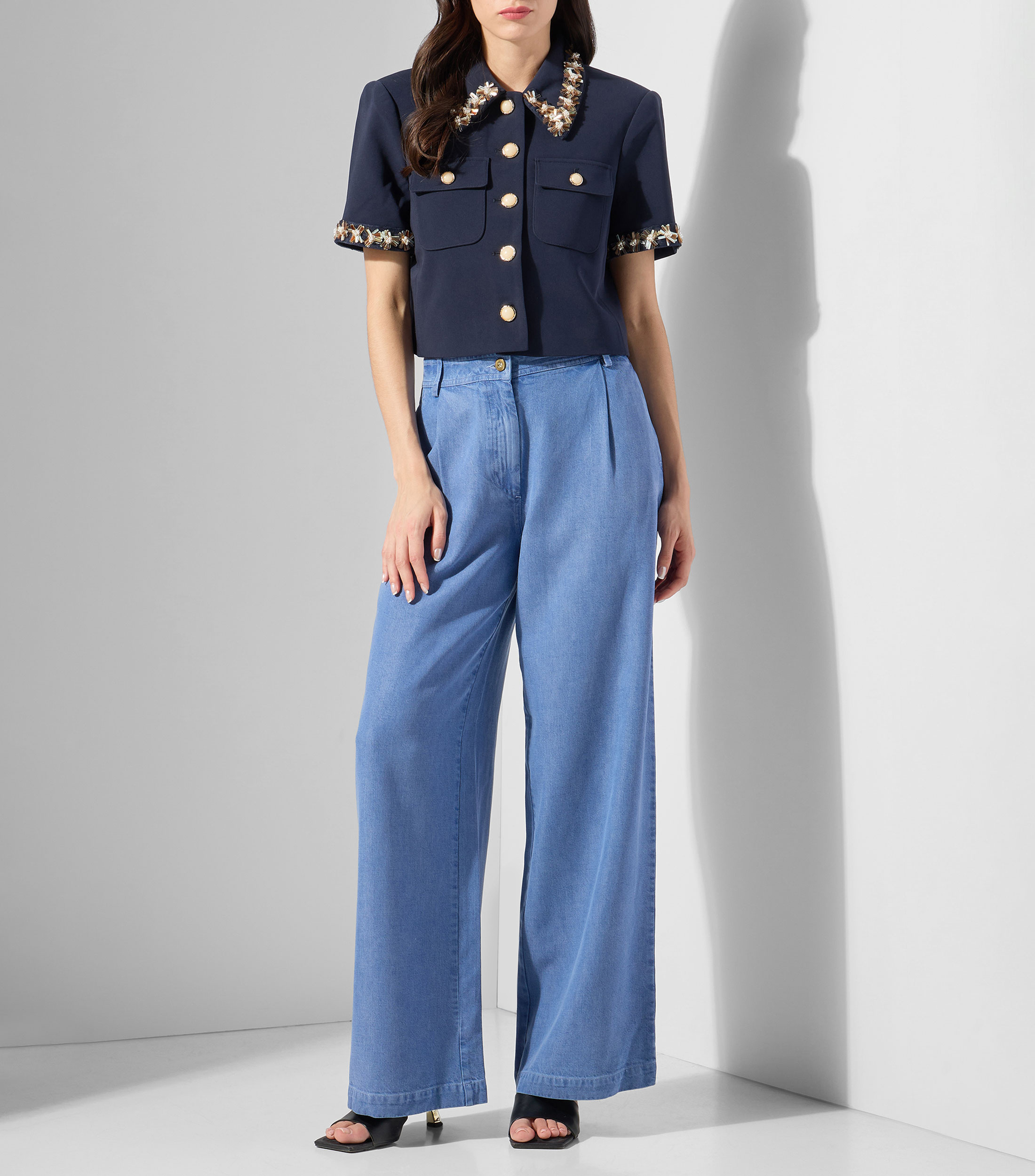 Blusa lisa con manga corta Mujer