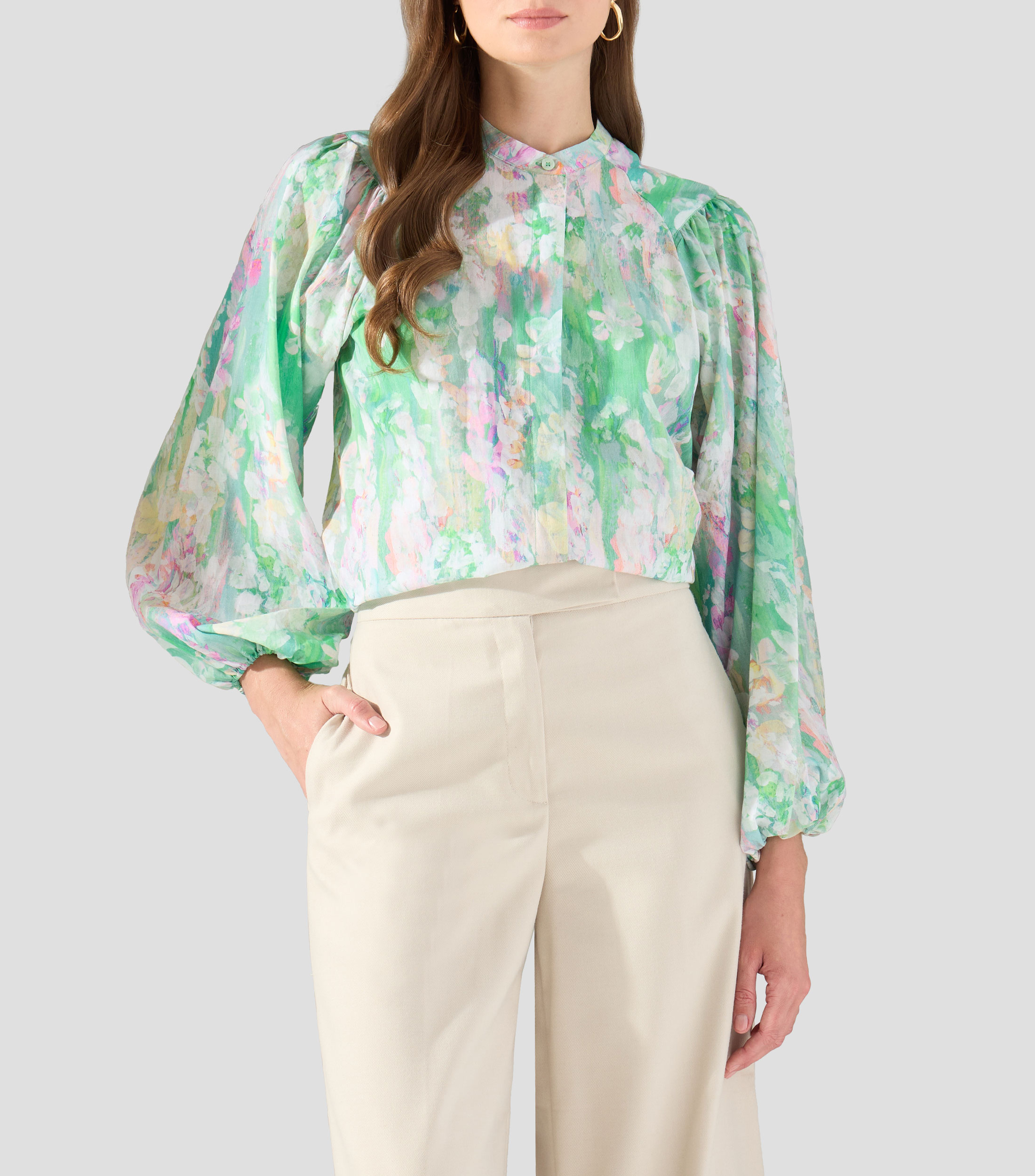 Camisa estampada manga larga Mujer