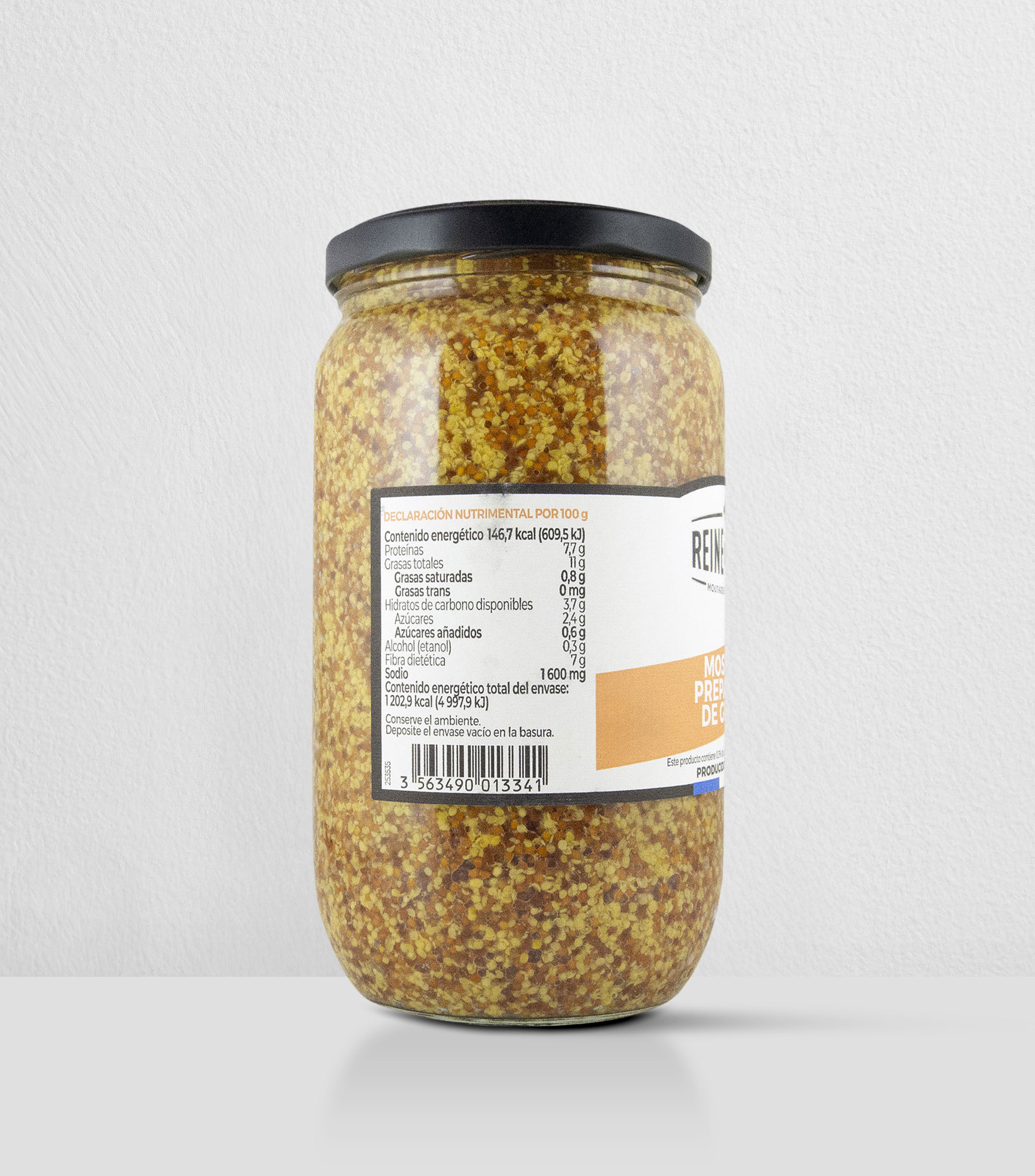 Mostaza preparada de grano, 820 g