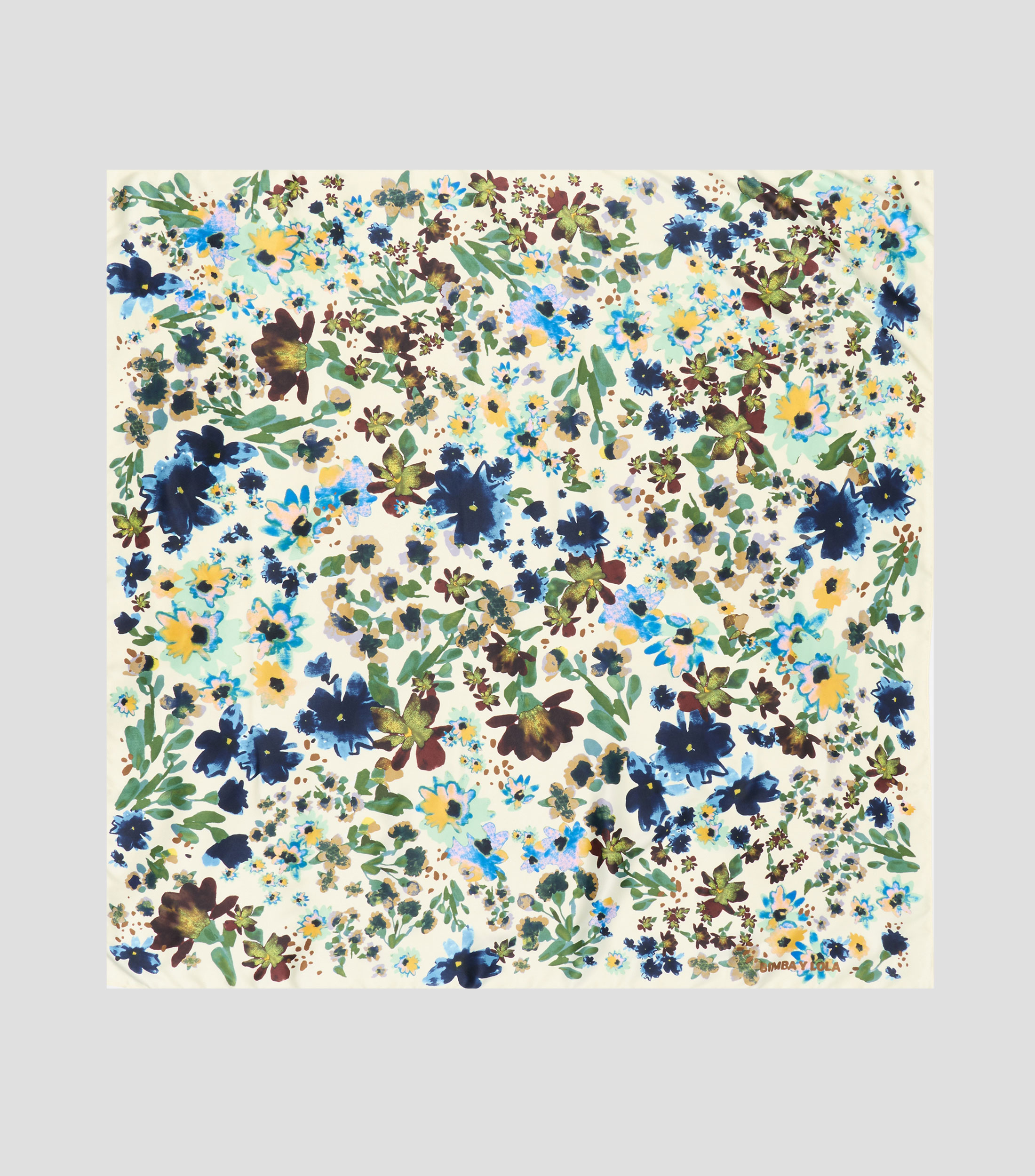 Pañuelo marfil estampado flores acuarela Mujer