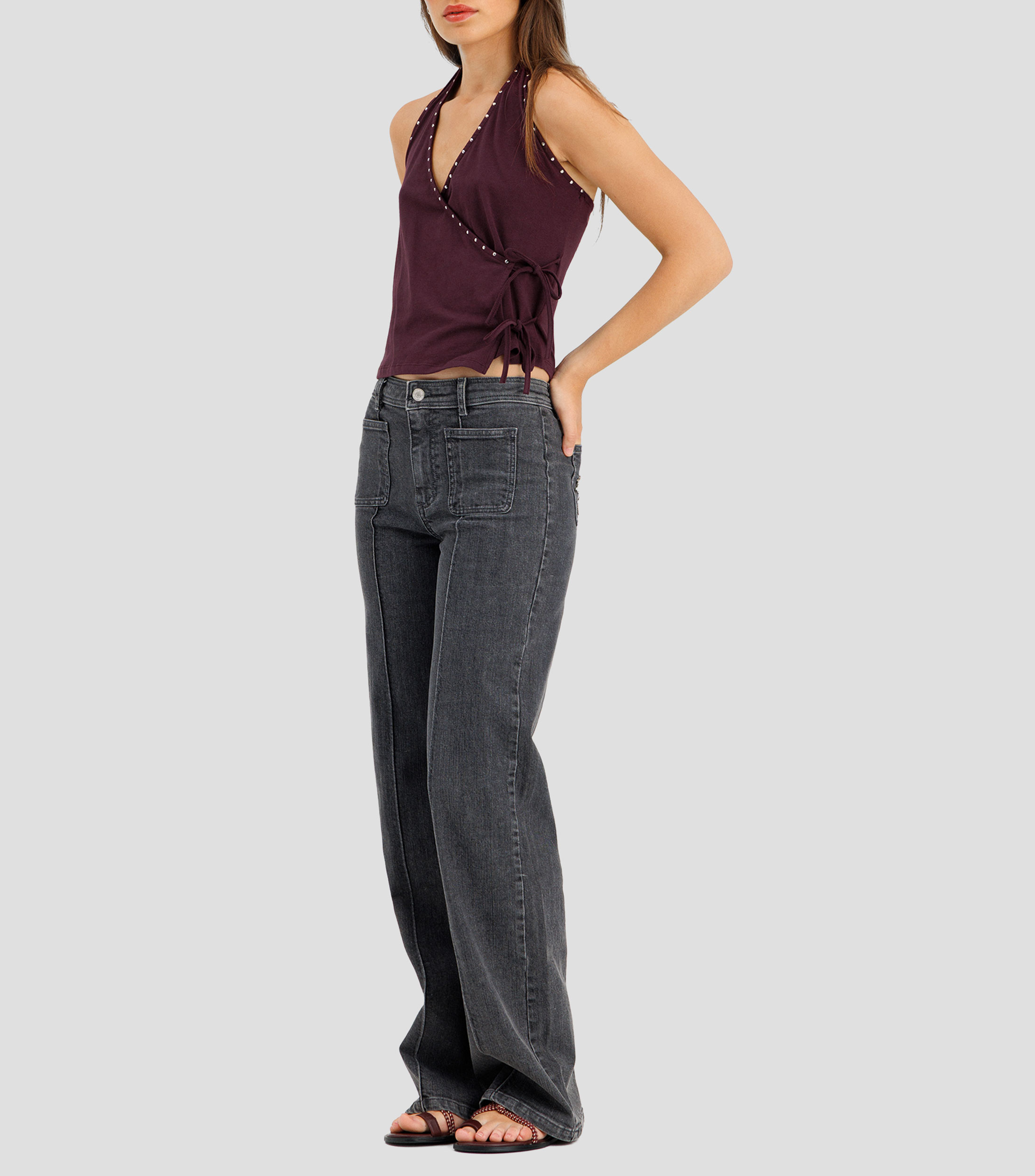 Top cuello halter sin mangas liso Mujer