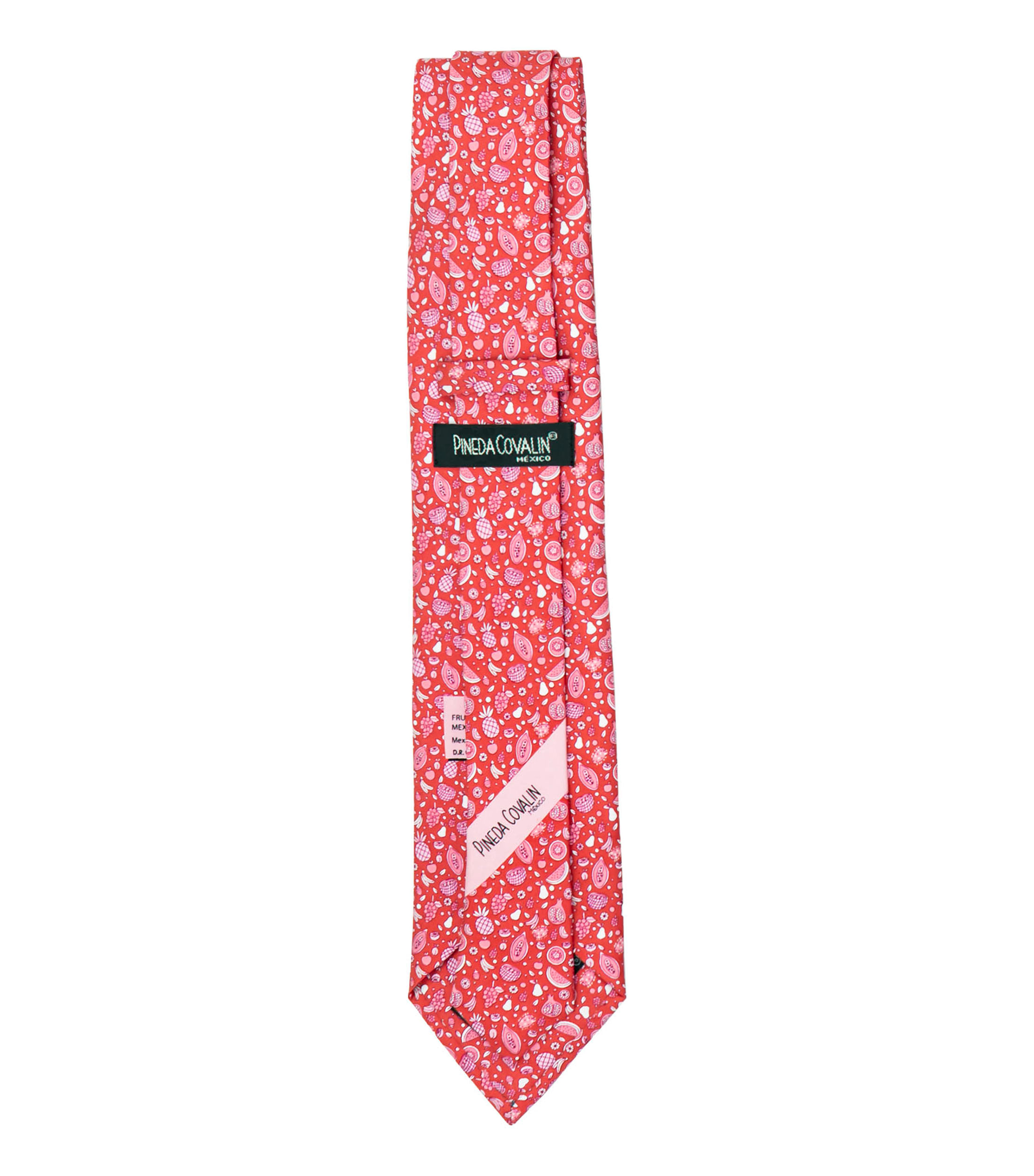 Corbata ancha en seda coral con frutas