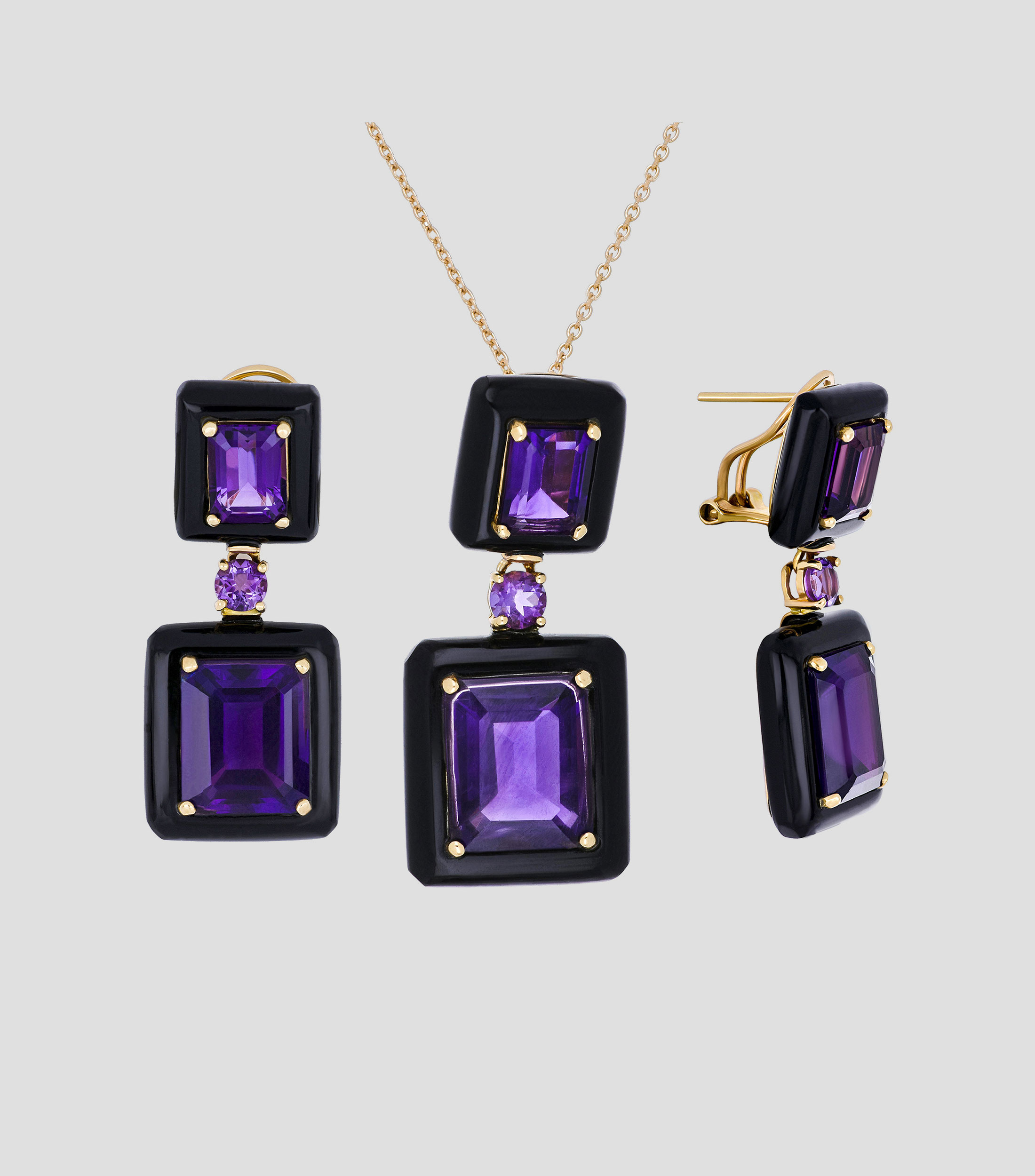 Set de dije y aretes en oro amarillo 14 Kts Mujer