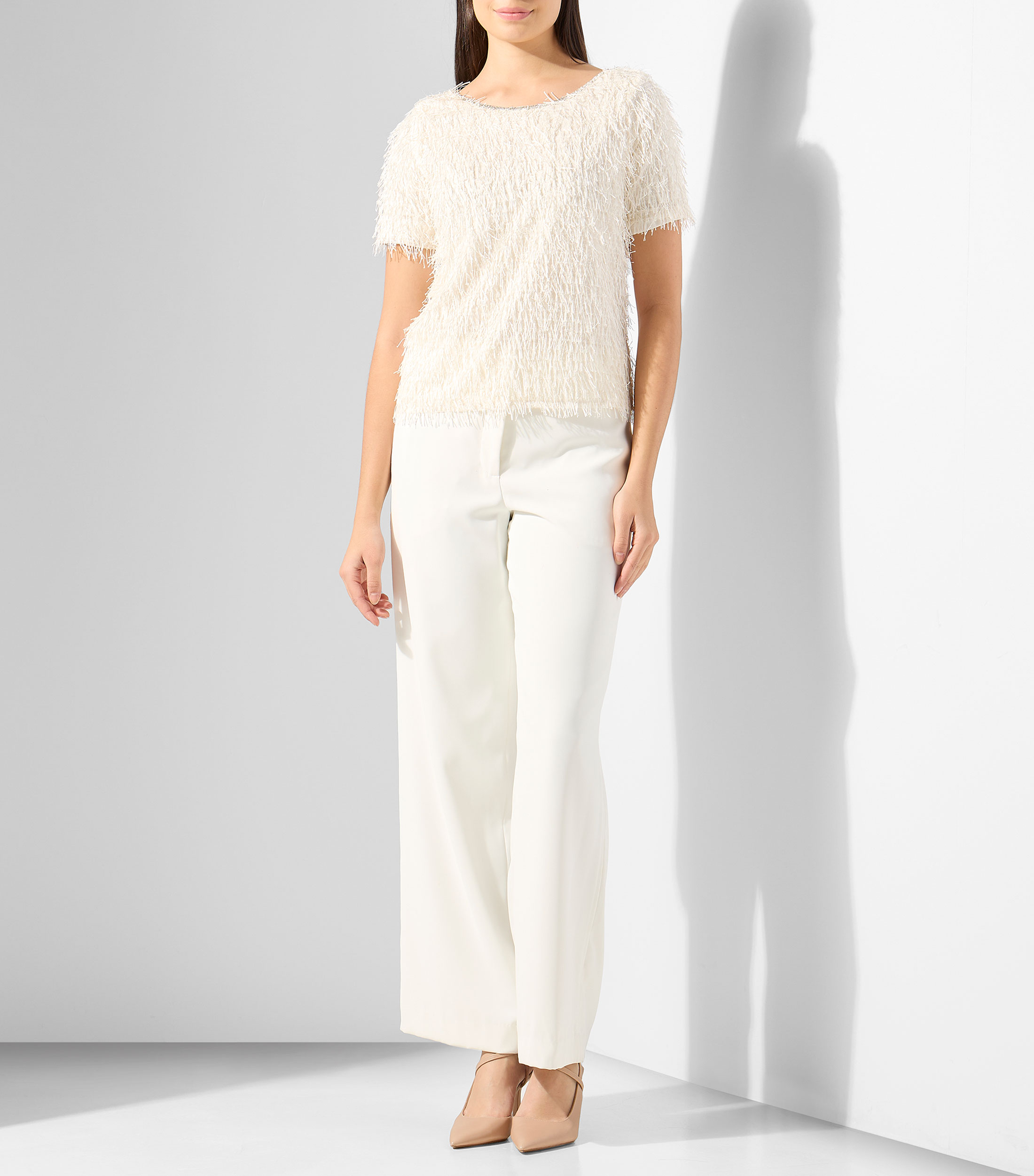 Blusa con flequillos manga corta Mujer