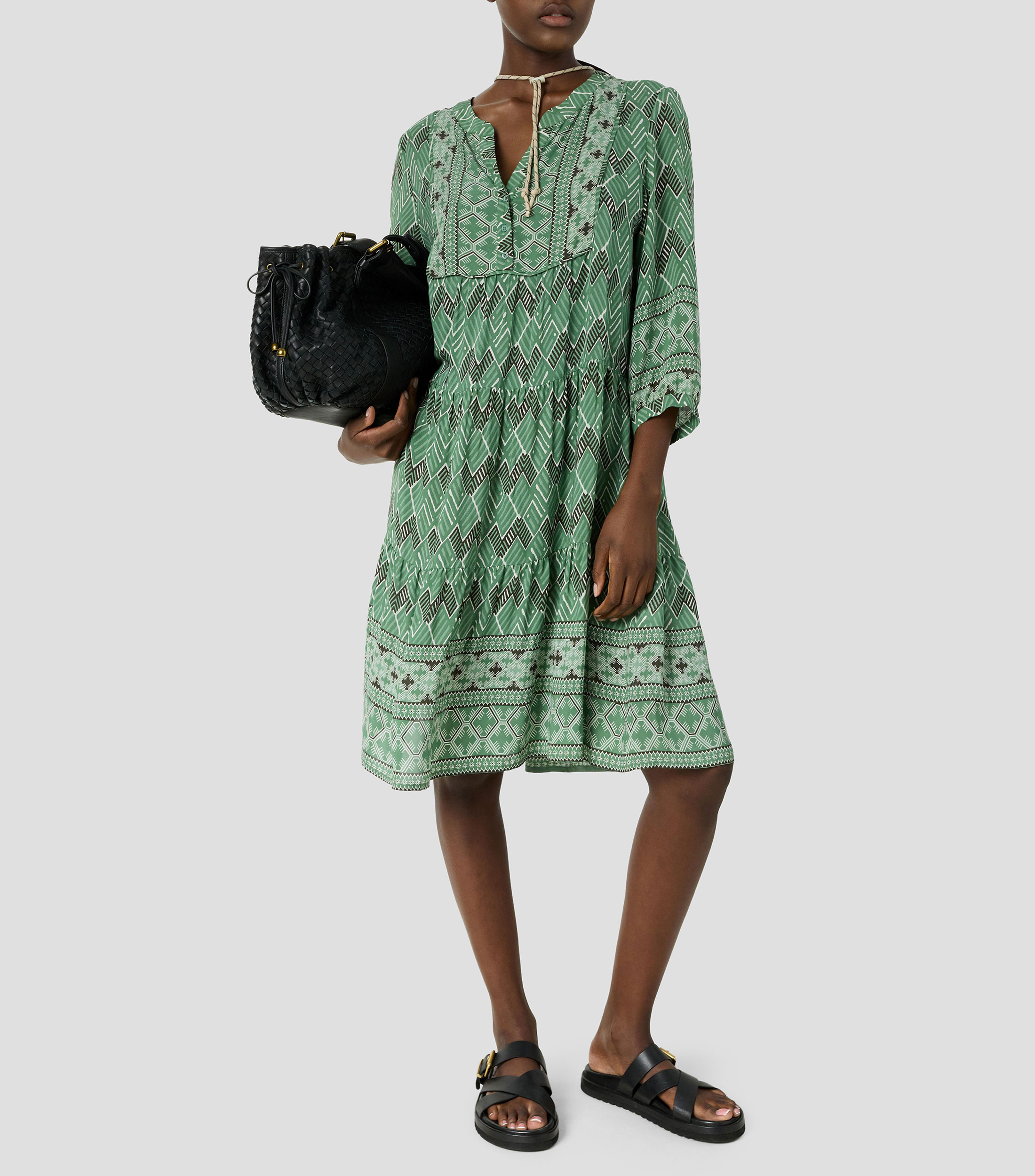 Vestido midi estampado manga 3/4 Mujer