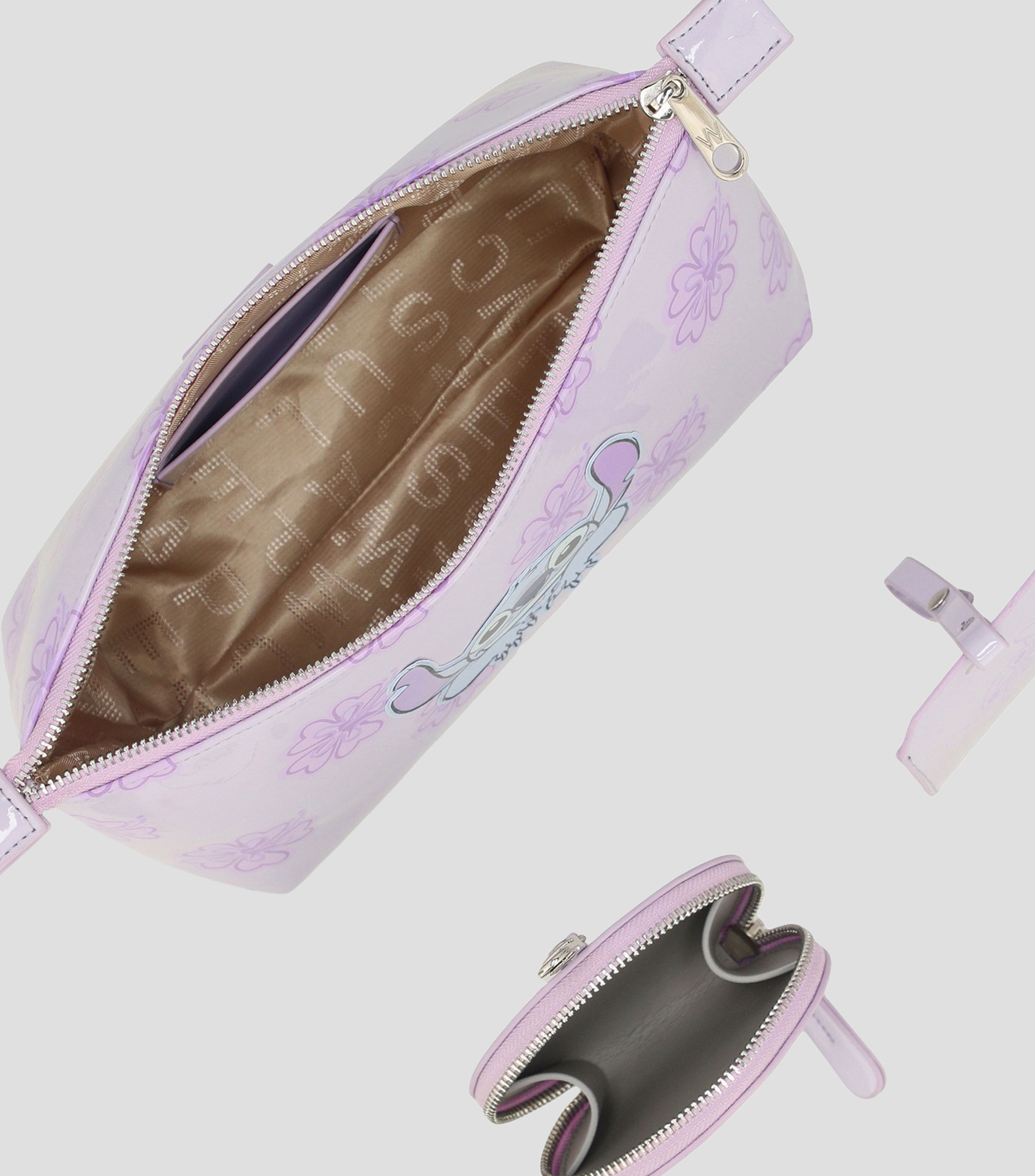 Set de cosmetiquera, cartera y tag morado Stitch estampado Niña