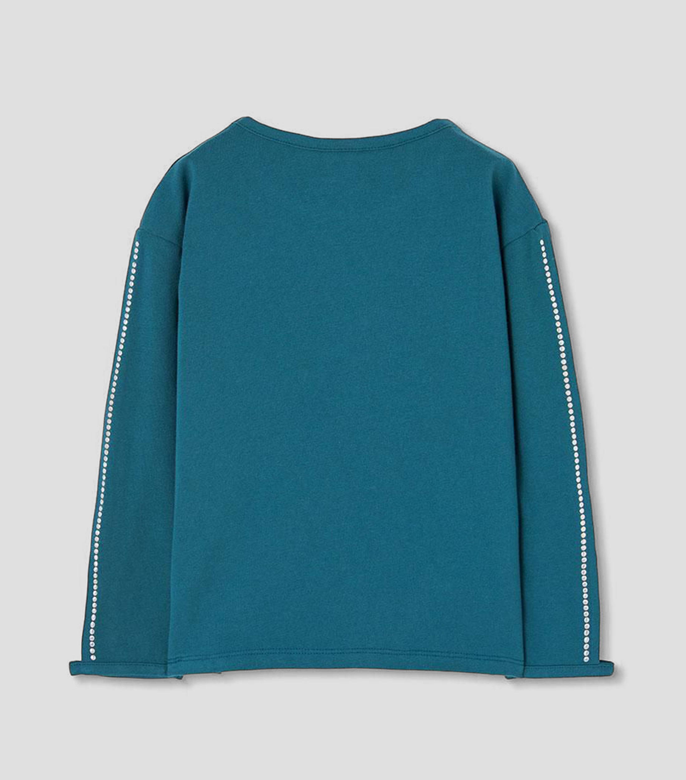 Playera de cuello redondo con manga larga y pedrería Niña