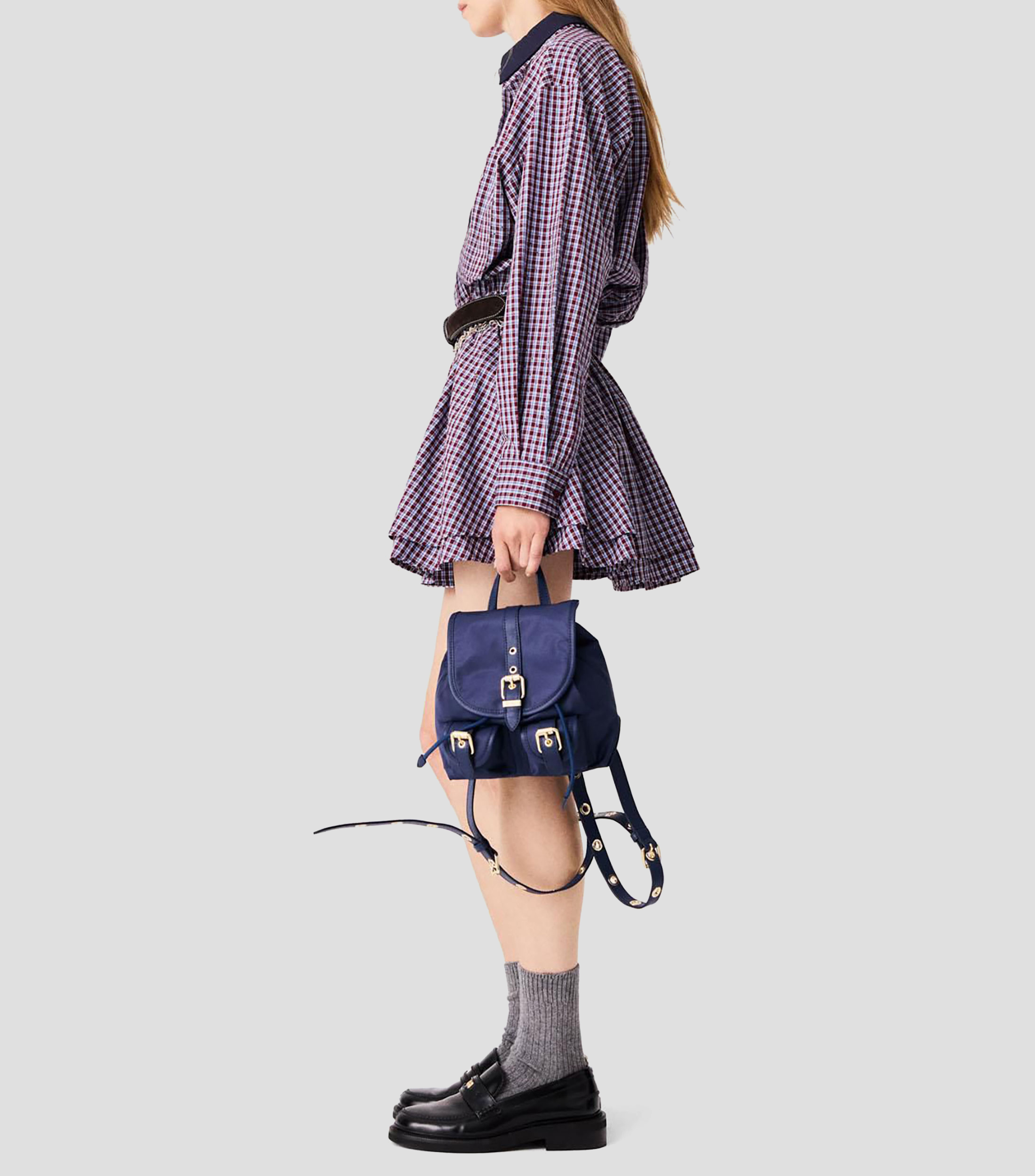Vestido corto Ritilona manga larga con cuadros Mujer