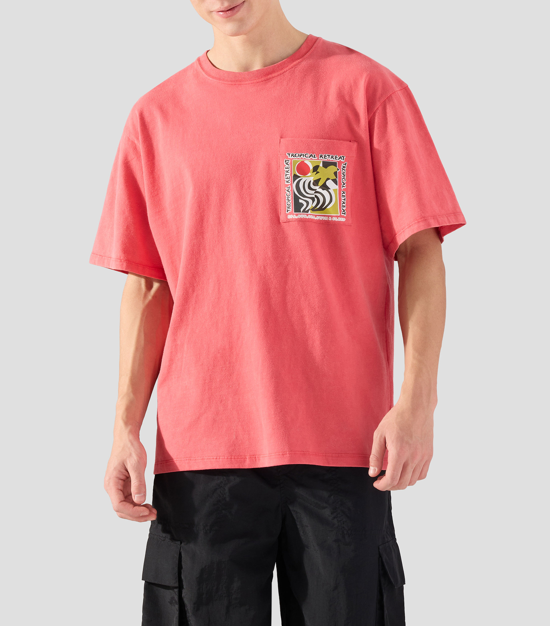 Playera de cuello redondo con manga corta lisa Hombre