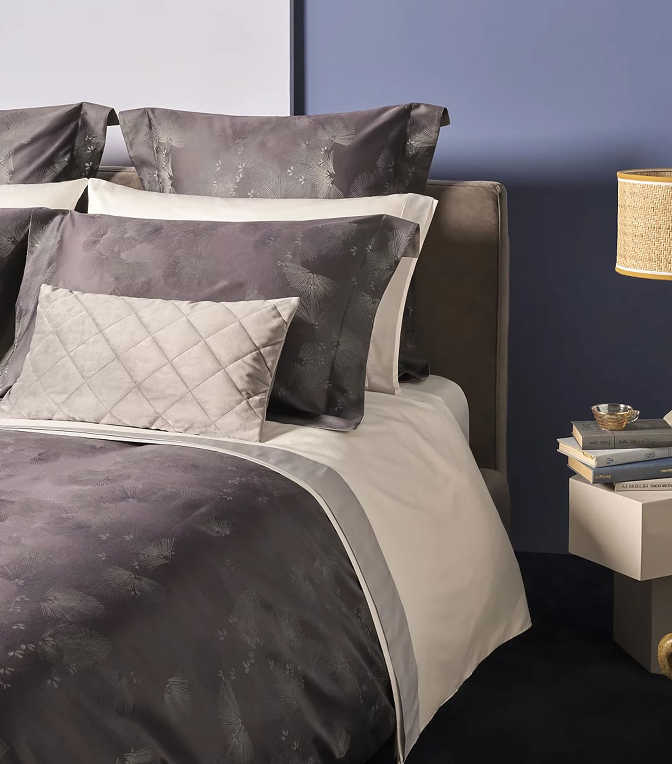 Funda para duvet queen size en algodón Bloom azul marino