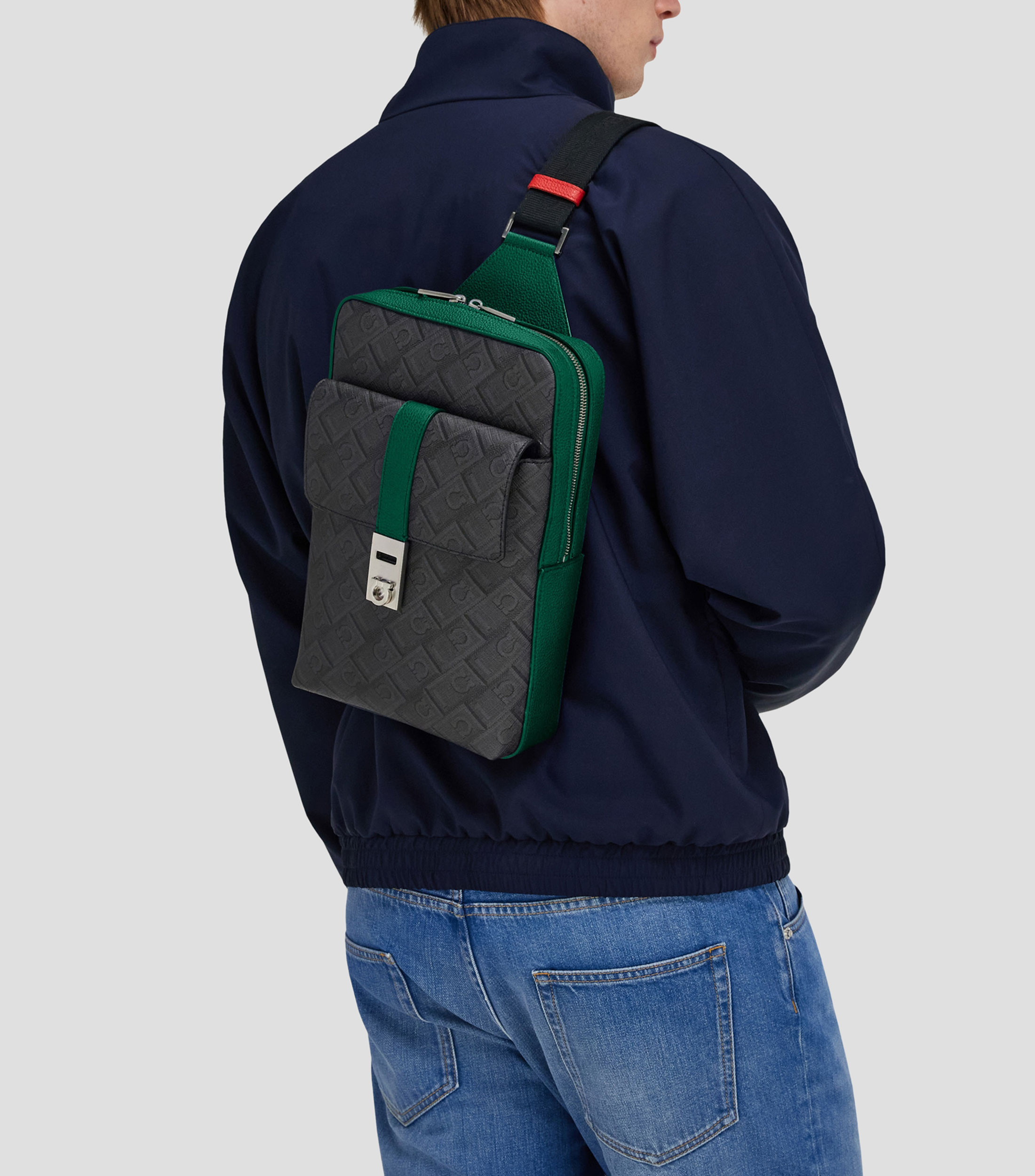 Bolso tejido recubierto y piel de becerro martillada Hombre
