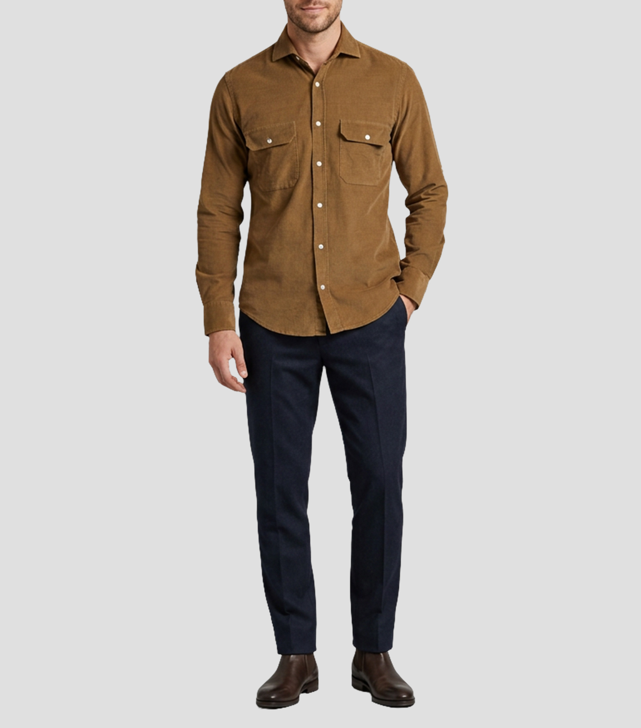 Camisa lisa manga larga Hombre