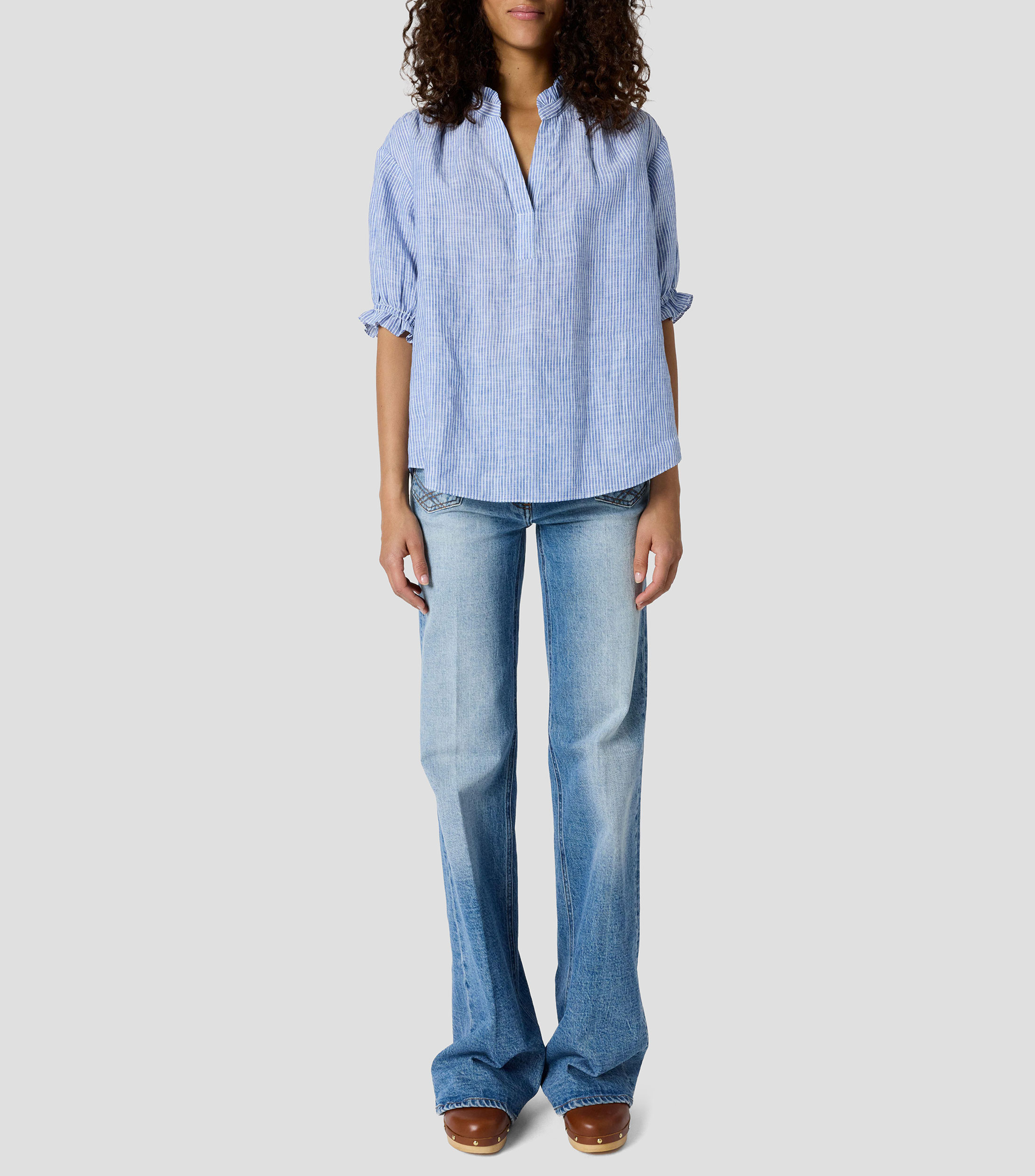 Blusa a rayas manga corta Mujer