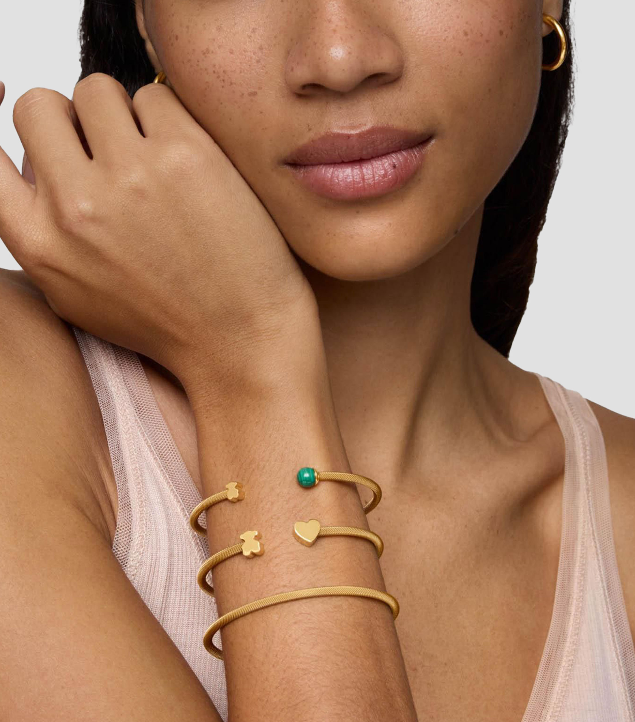 Pulsera abierta Icon Mesh con malaquita Mujer