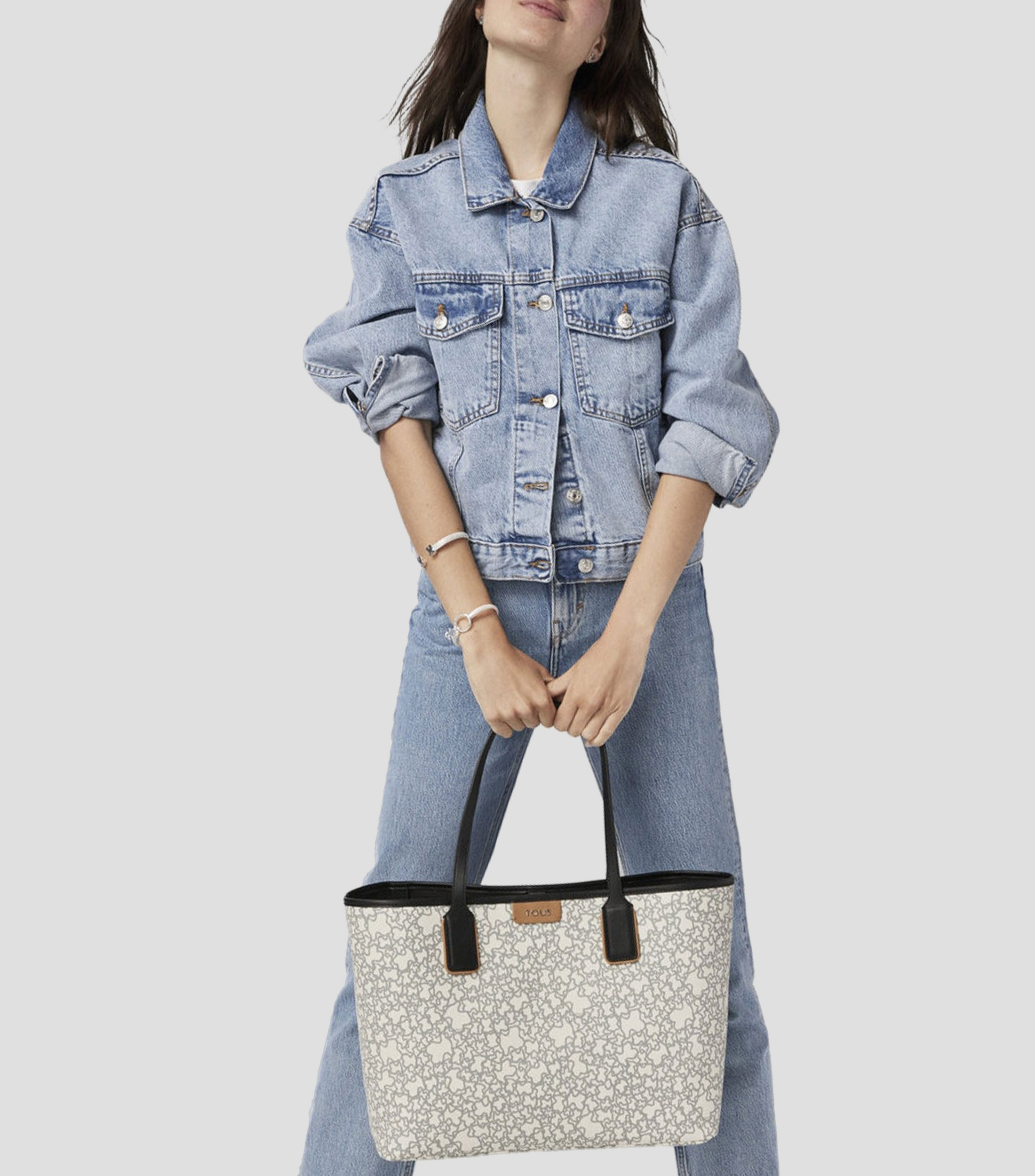 Bolso tote beige con monogram Mujer