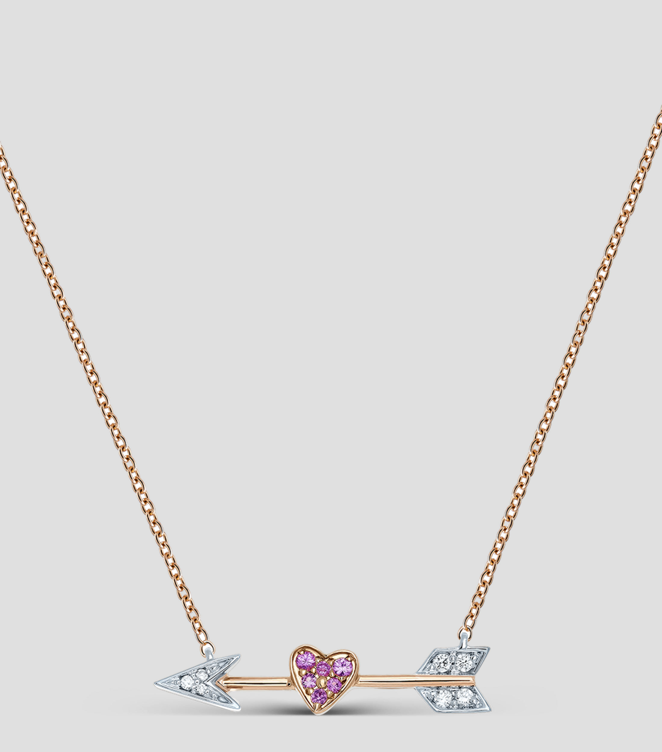 Collar con flecha y corazon en oro rosa de 18 kilates con diamantes Romeo y Julieta Mujer