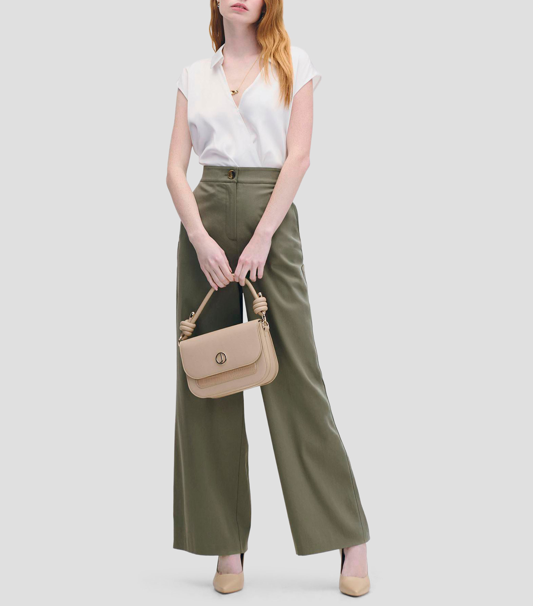 Pantalón Wideleg Tiro Alto Pretina Enresortada Mujer
