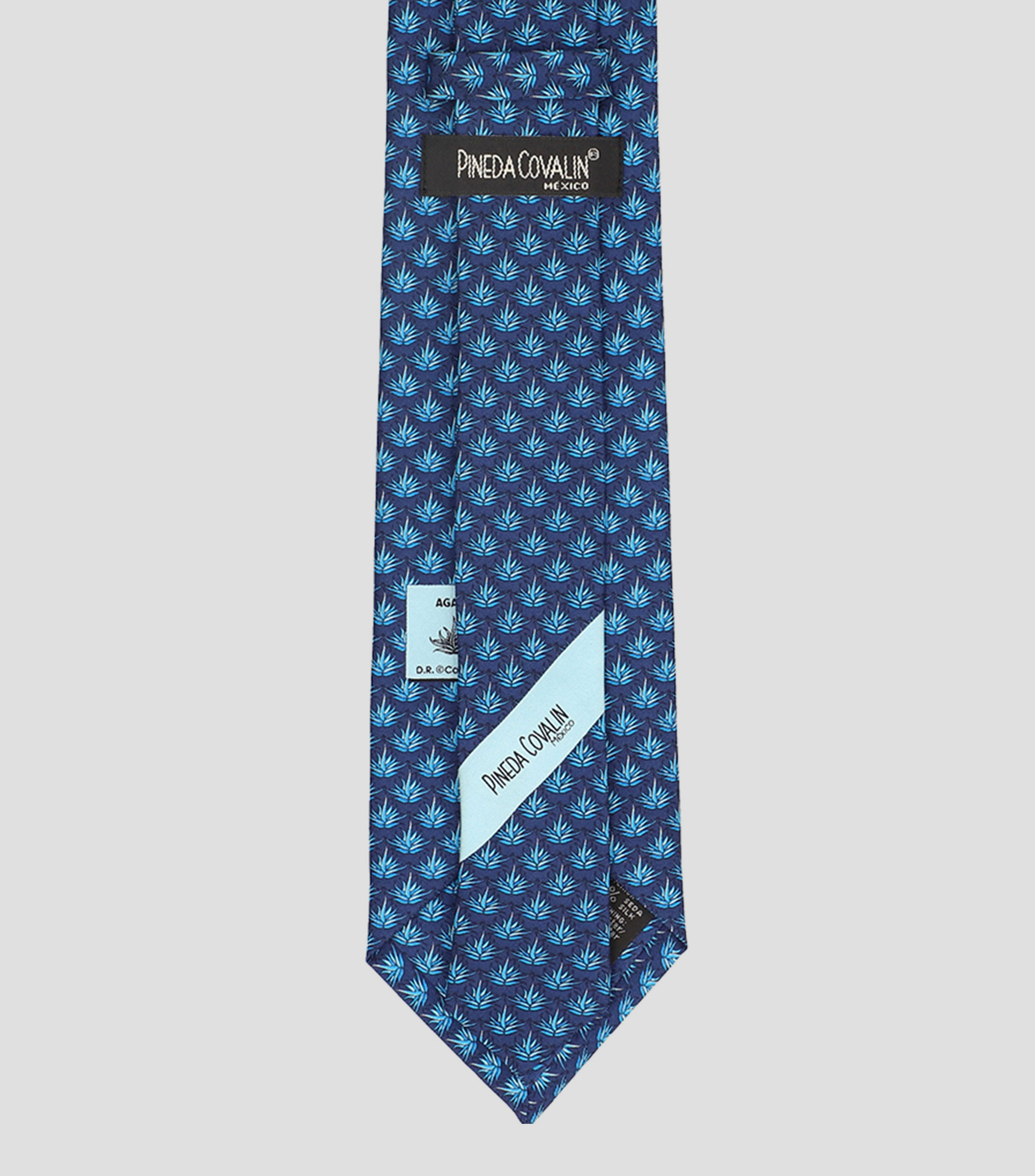 Corbata ancha de seda azul marino con agaves