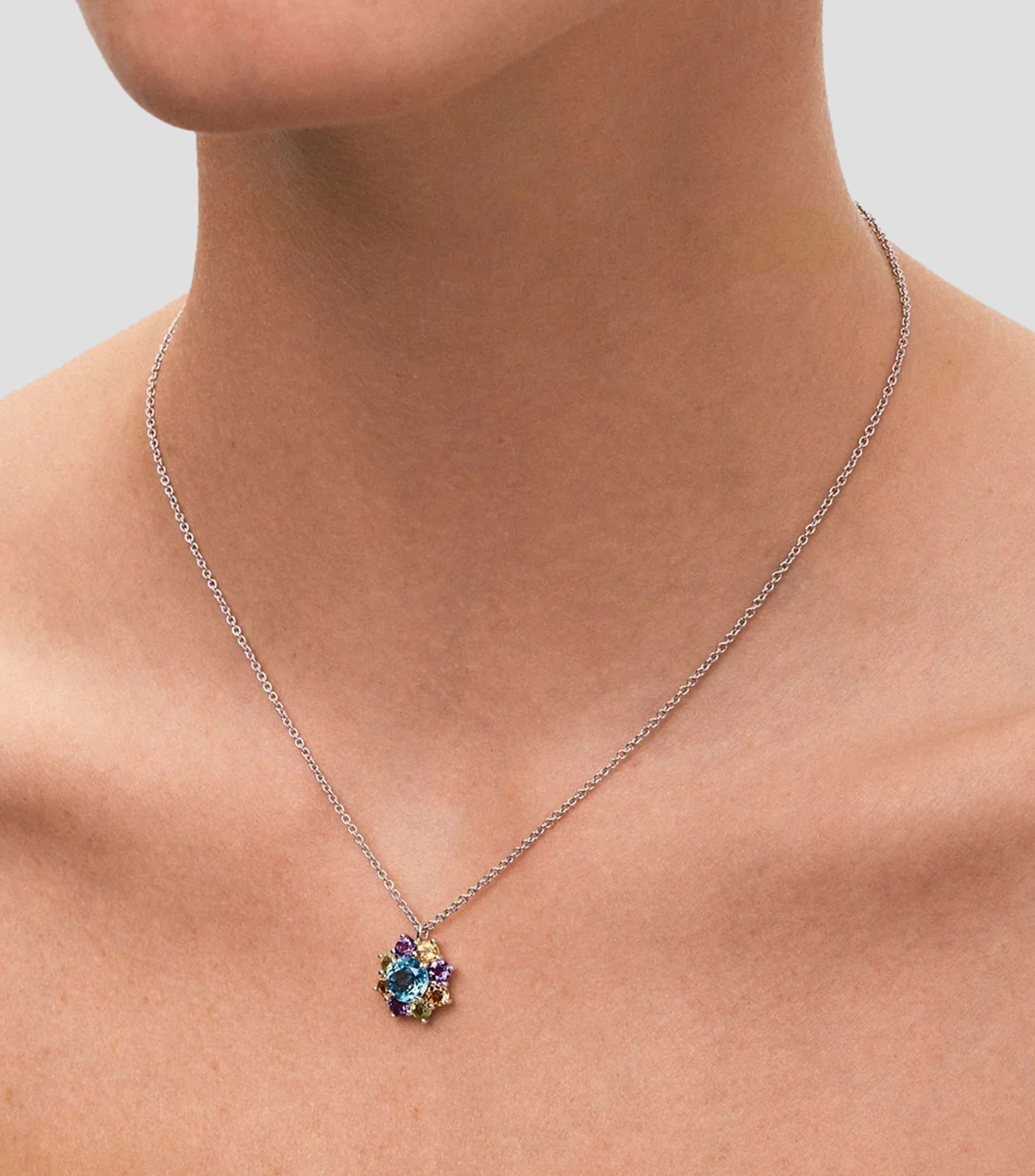 Colgante flor en plata con Topacio, Citrino, Peridoto y Amatista Mujer