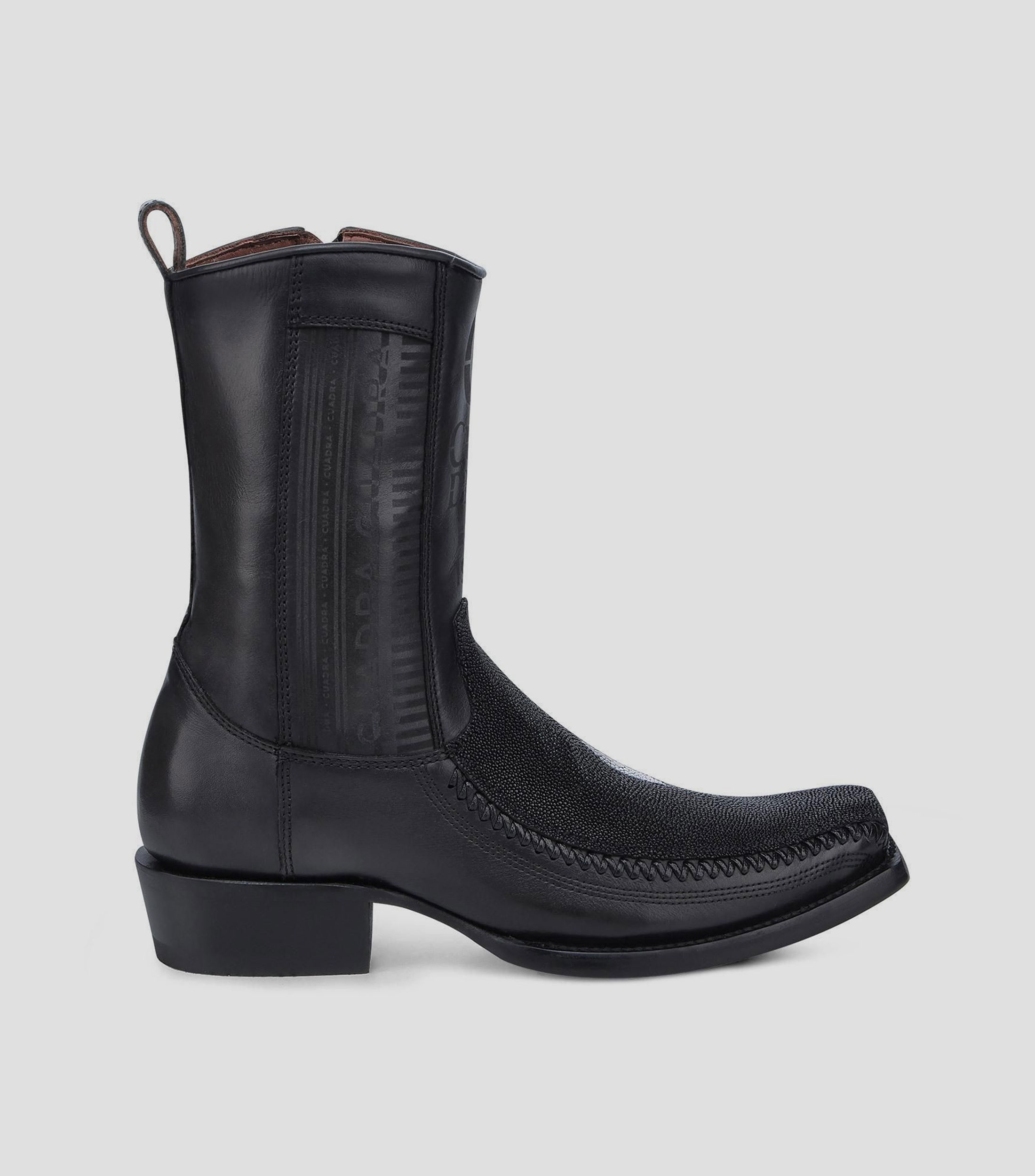 Botas casuales medias en piel con tacón bajo ancho Hombre