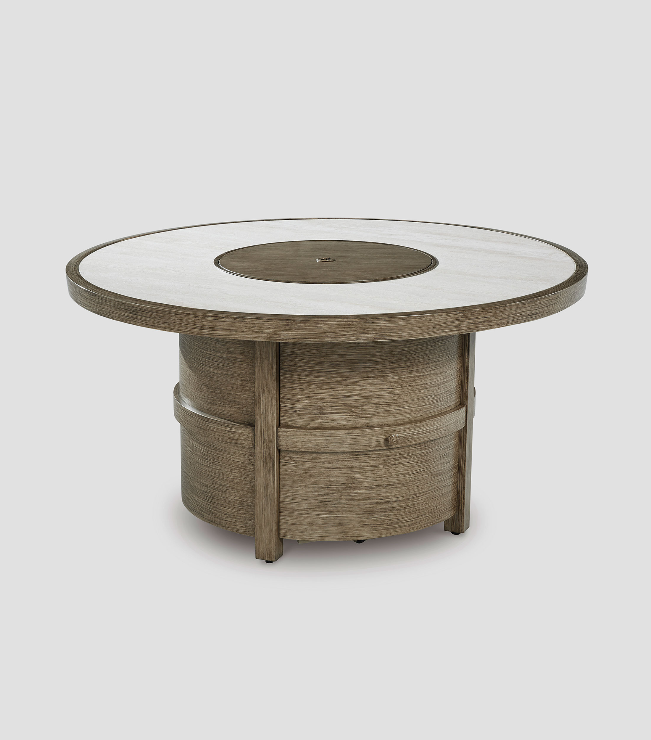 Mesa fogata exterior Marena en aluminio beige