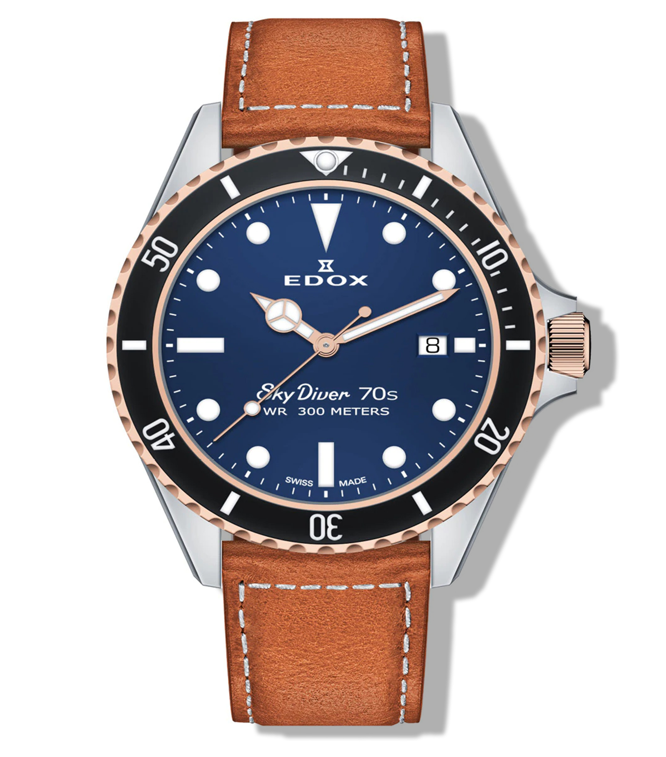 Edox: Reloj para Hombre SkyDiver Casual, Plateado, Rosa El