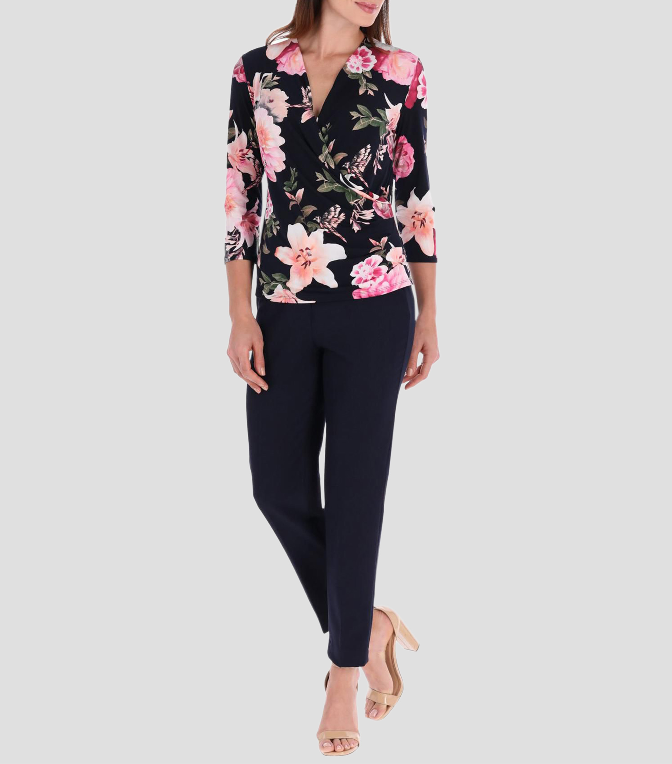 Blusa con estampado floral manga 3/4 Mujer