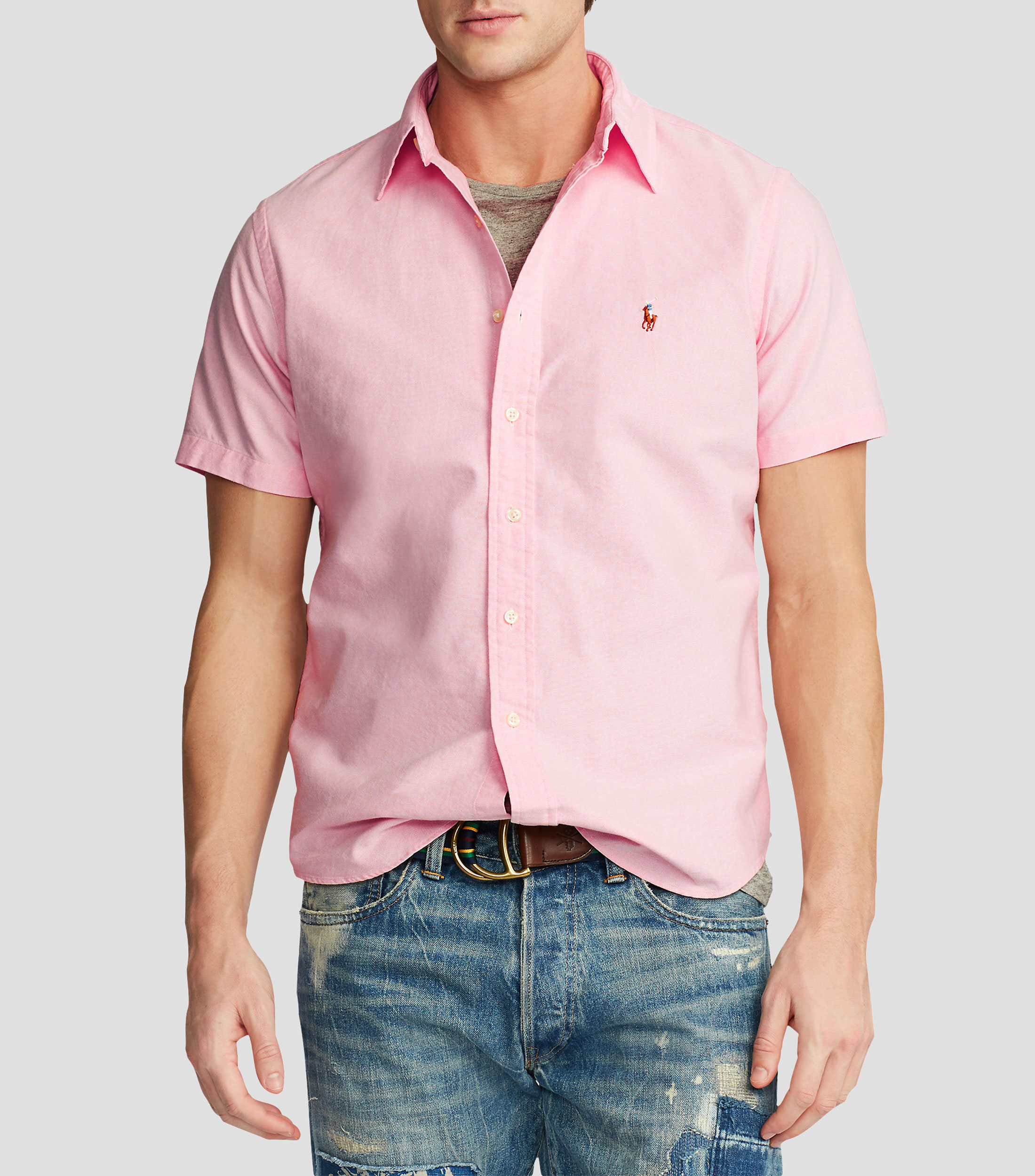 Camisa lisa manga corta Hombre