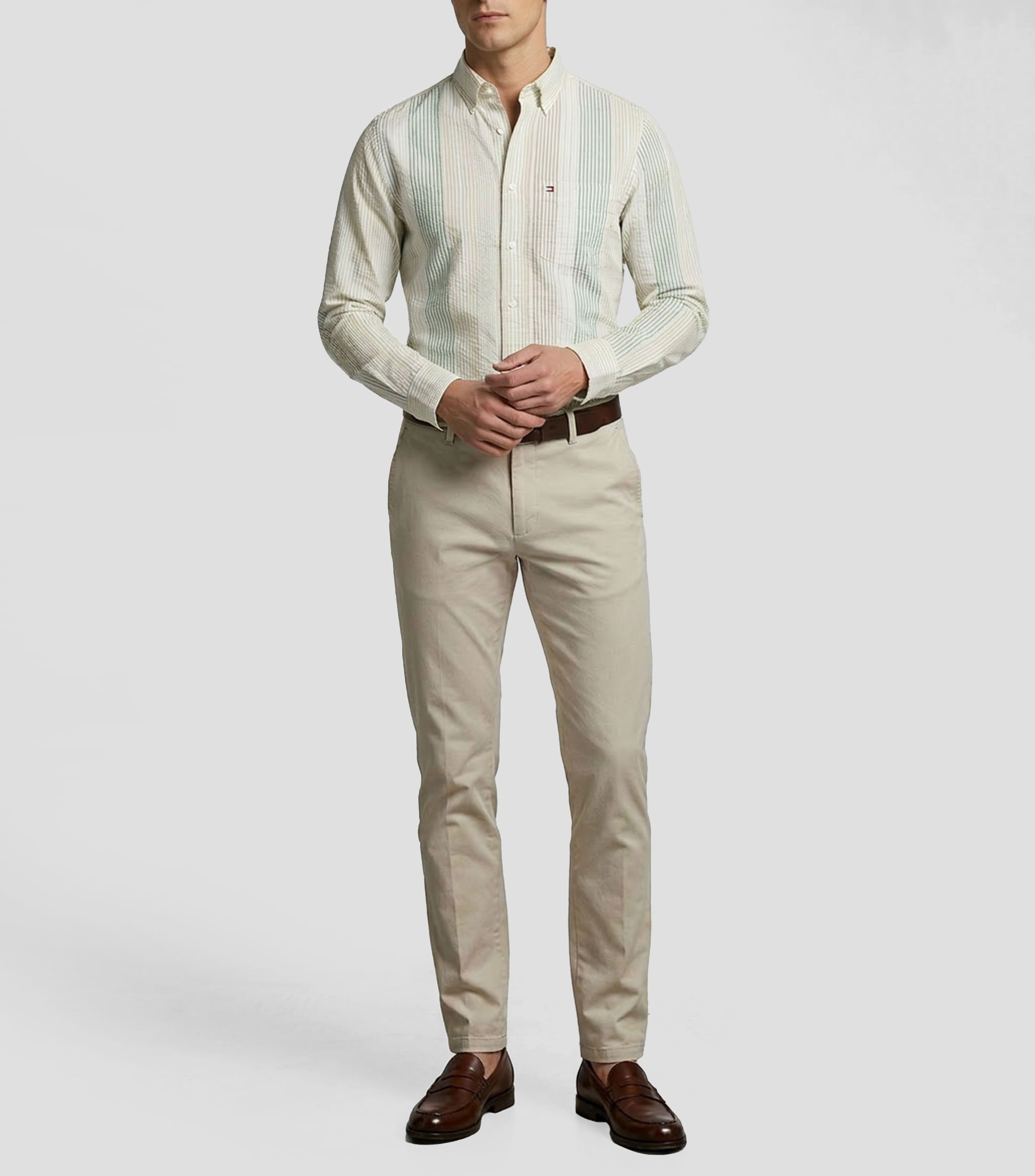 Camisa con rayas manga larga Hombre