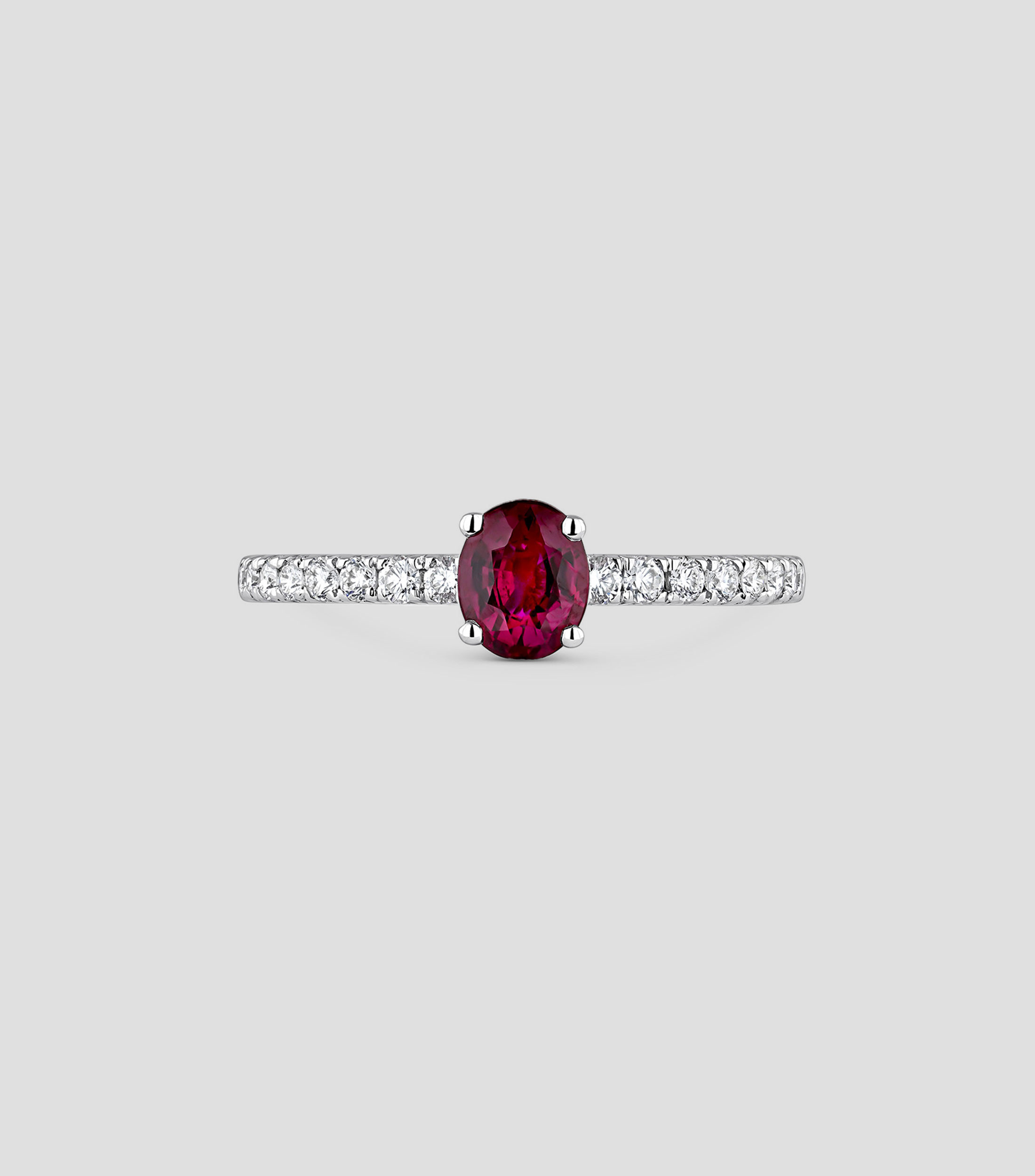 Anillo en Oro Blanco de 18 Kilates con Rubi y Brazo de Diamantes Mujer