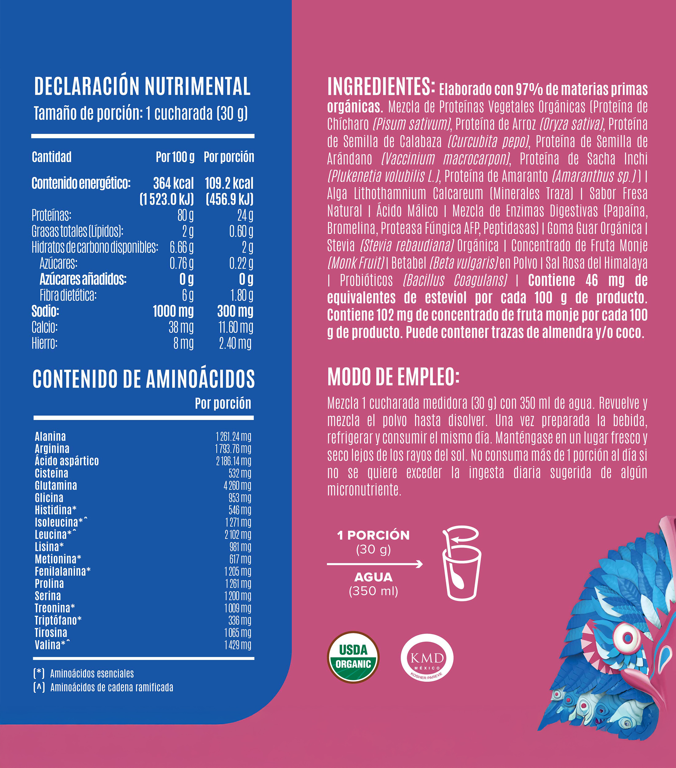 Proteína Falcon Vegana Orgánica en Polvo - Fresa 1.17 Kg