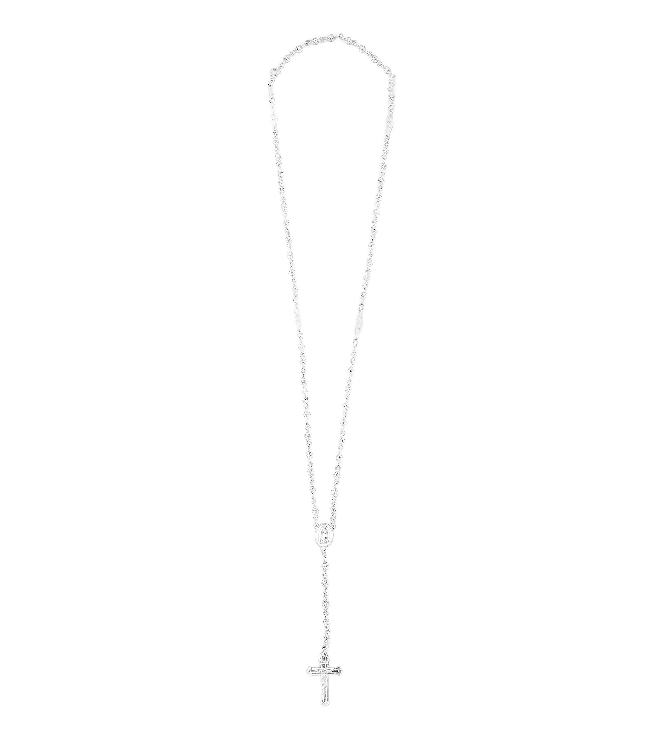 Rosario con casquillas y cruz en plata Mujer