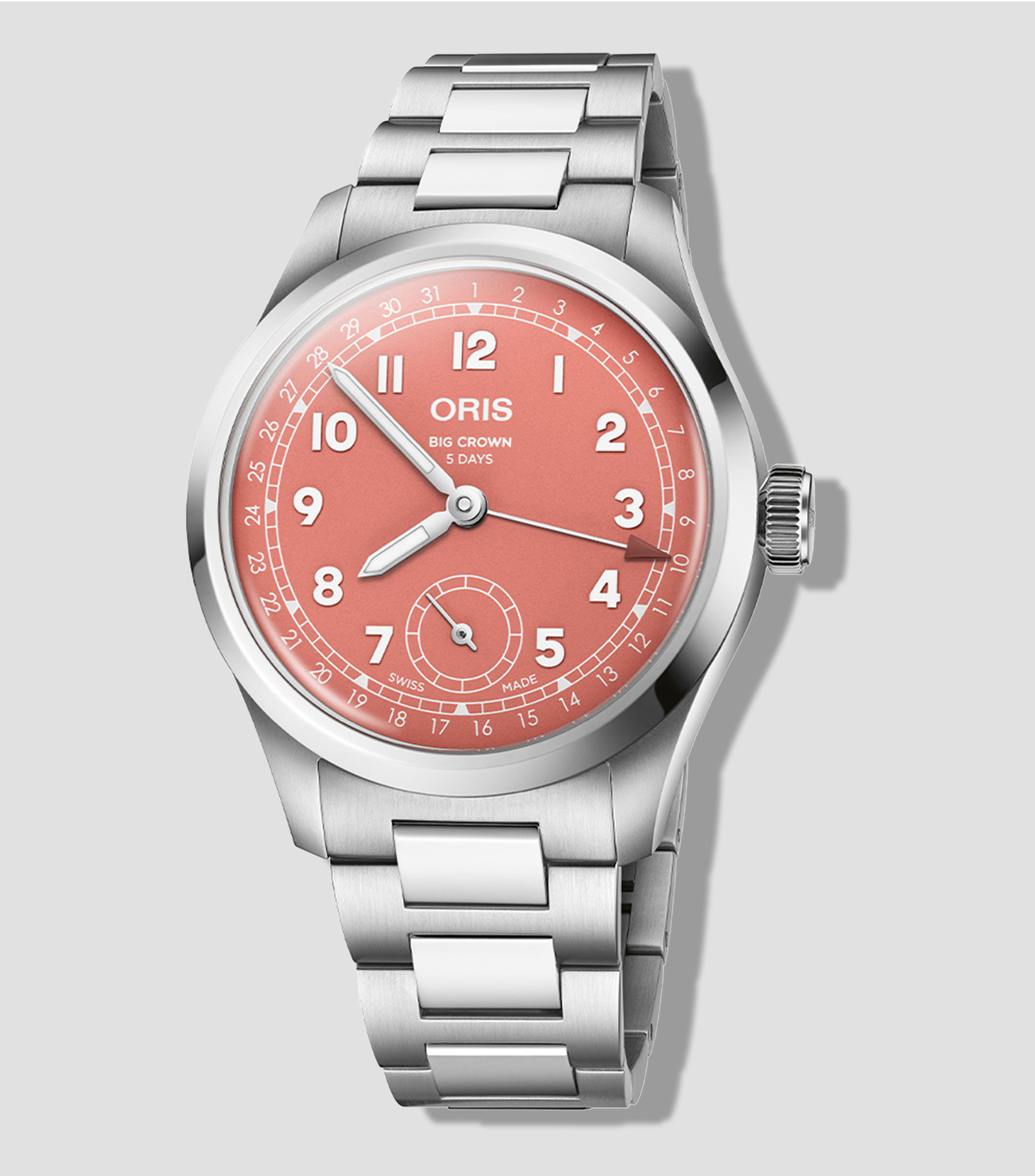 Reloj Unisex Big Crown Pointer Date casual plateado, terracota