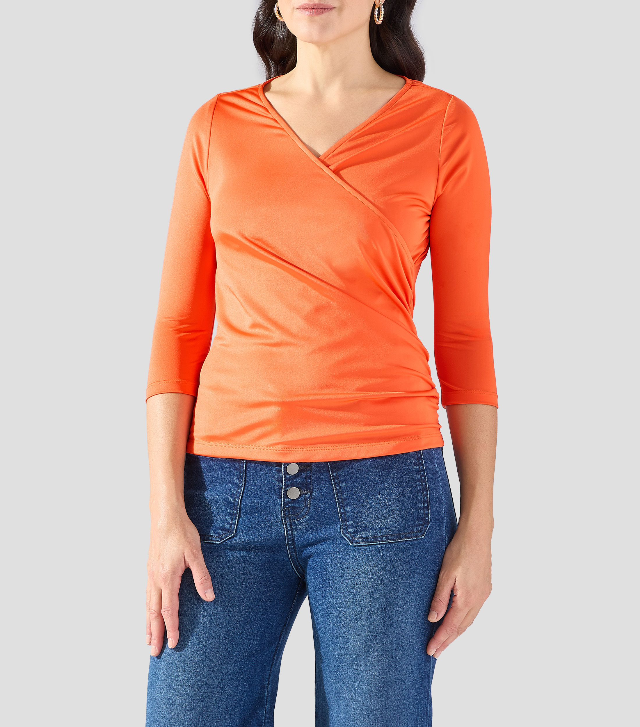 Blusa lisa con manga 3/4 Mujer
