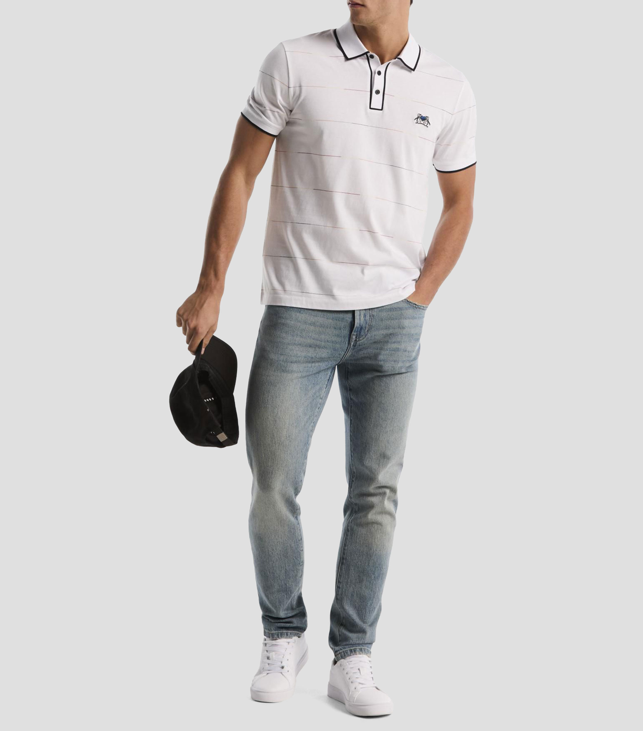 Playera tipo polo manga corta a rayas Hombre
