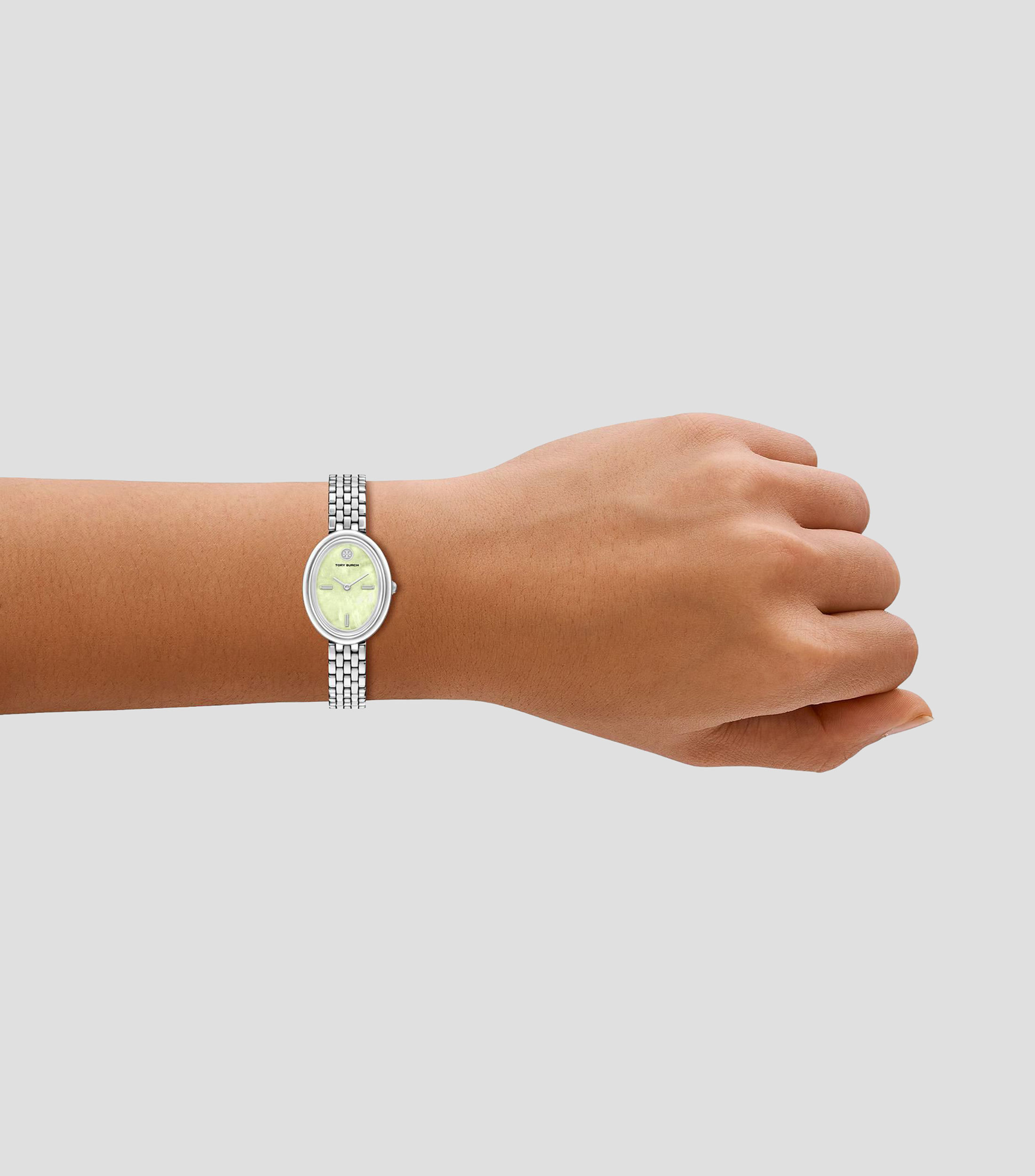 Reloj para Mujer Oval Casual Verde, Plateado