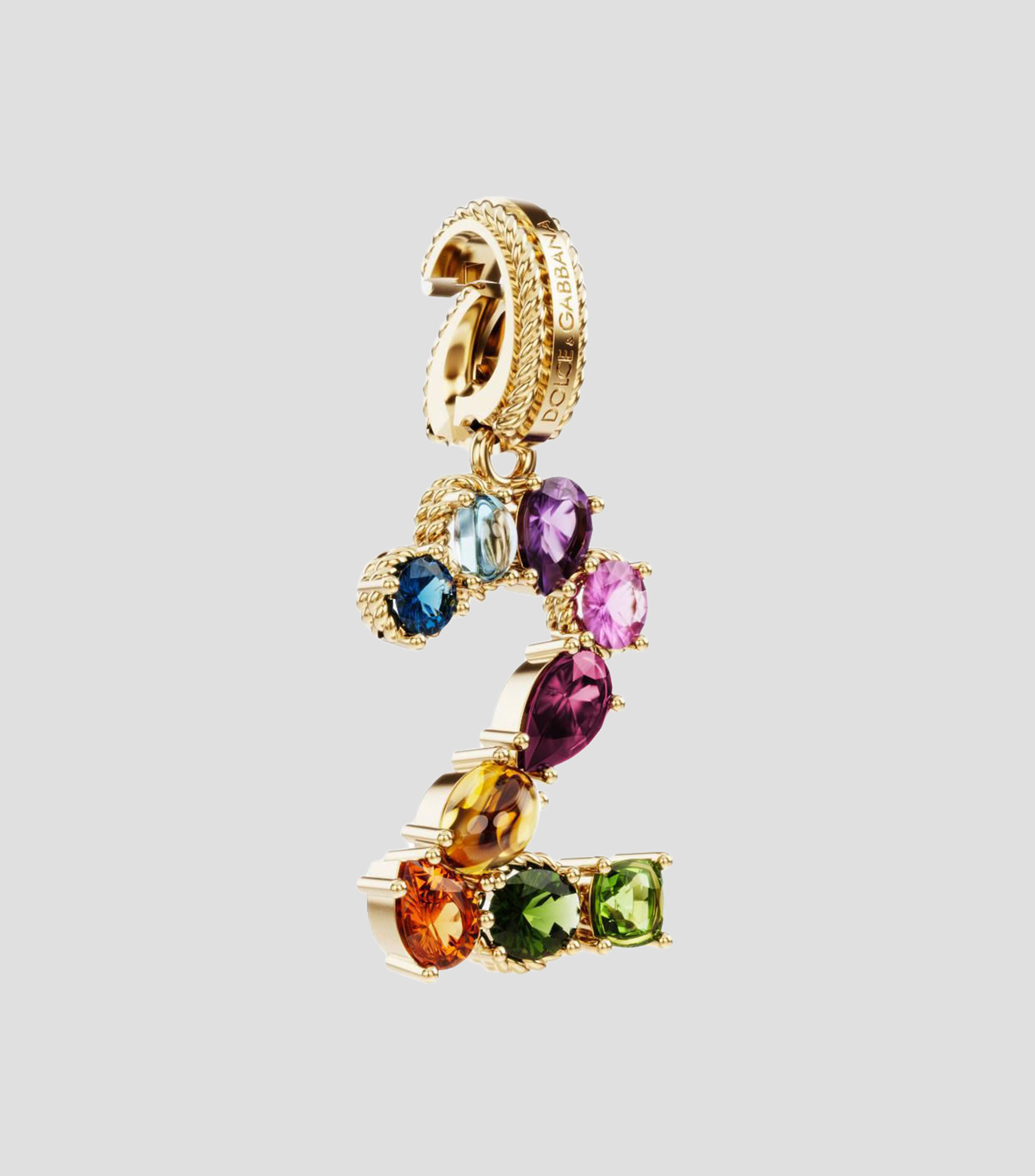 Charm número "2" en Oro de 18 Kilates Alphabet Rainbow gemas multicolores Mujer