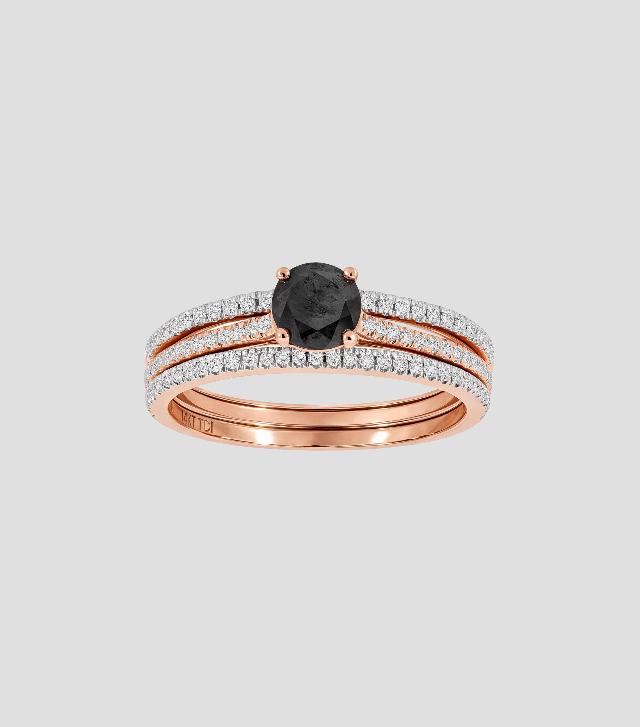 Anillo Alianza Triple en Oro rosa de 14 Kilates con diamante Mujer
