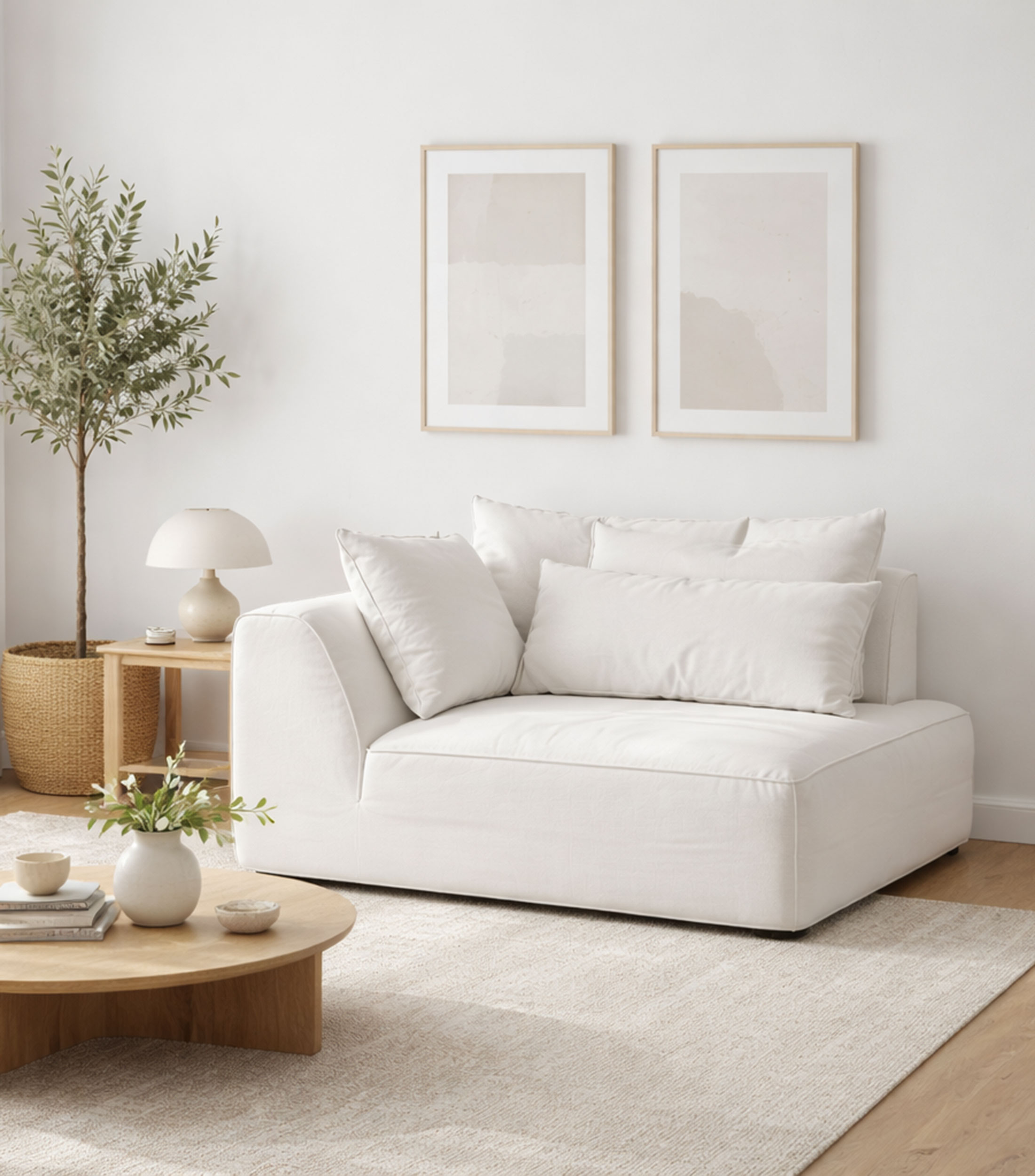 Sillón modular en tela lino blanco