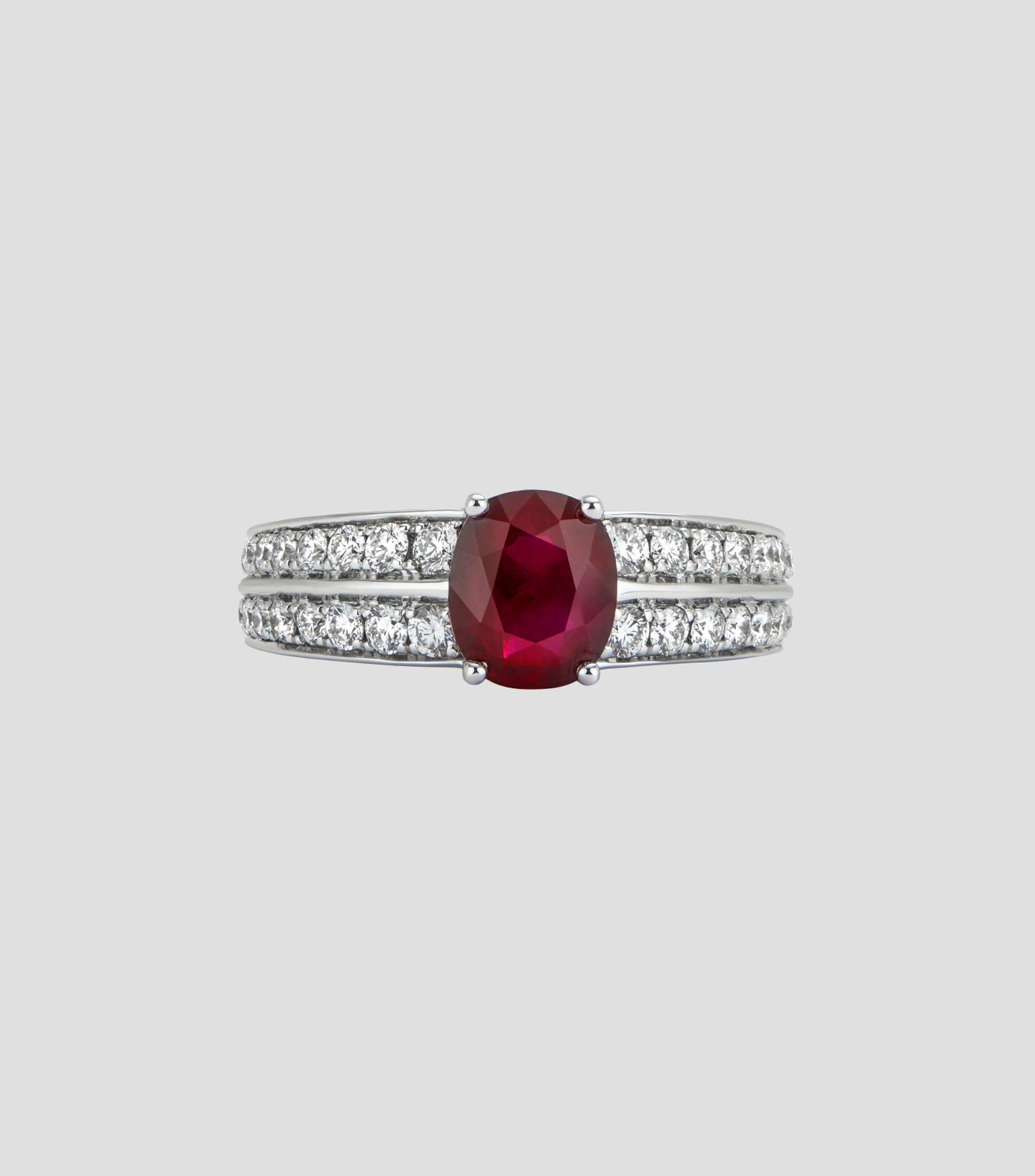 Anillo en oro blanco de 18 kilates Big Three Deco con rubí Mujer