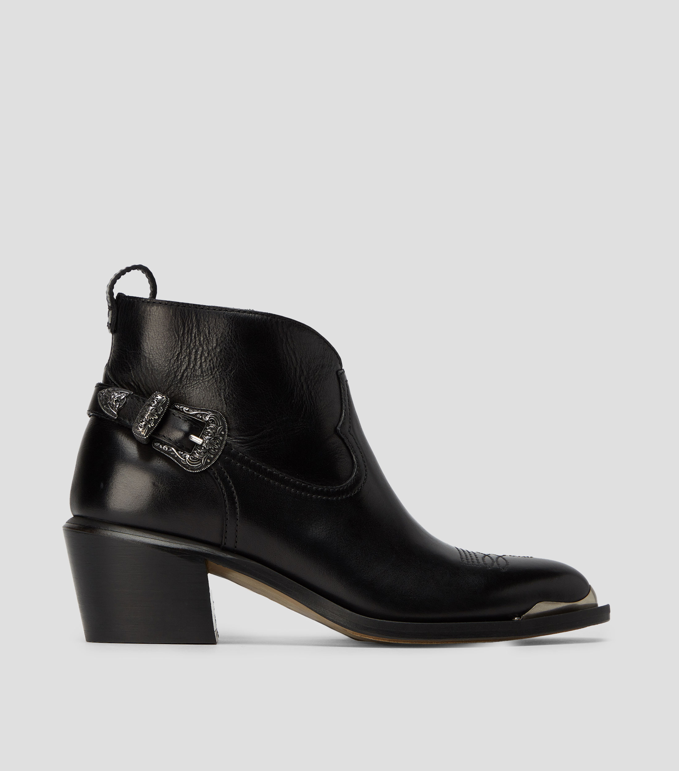 Botas cortas Patty Ankle en piel con tacon medio ancho Mujer