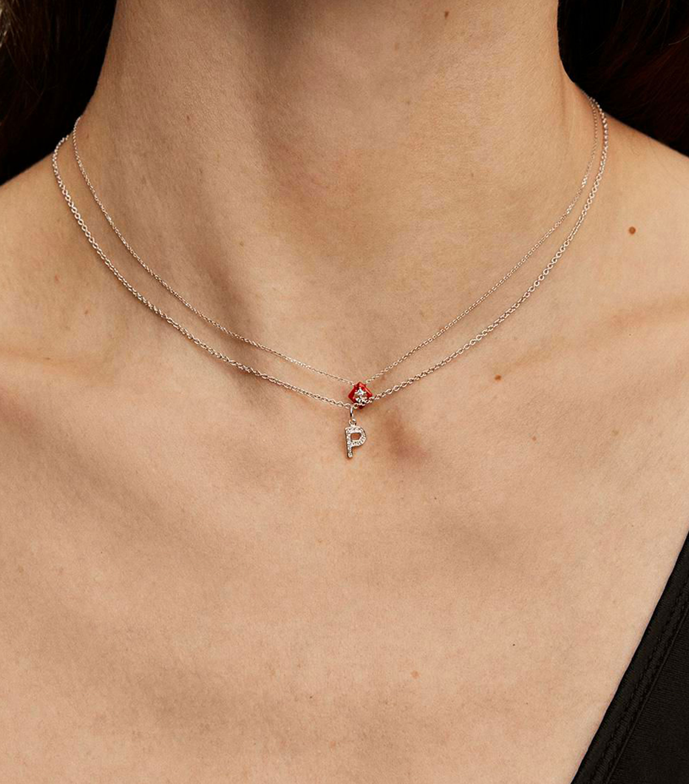Dije inicial P en plata .925 ABC con topacios blancos Mujer