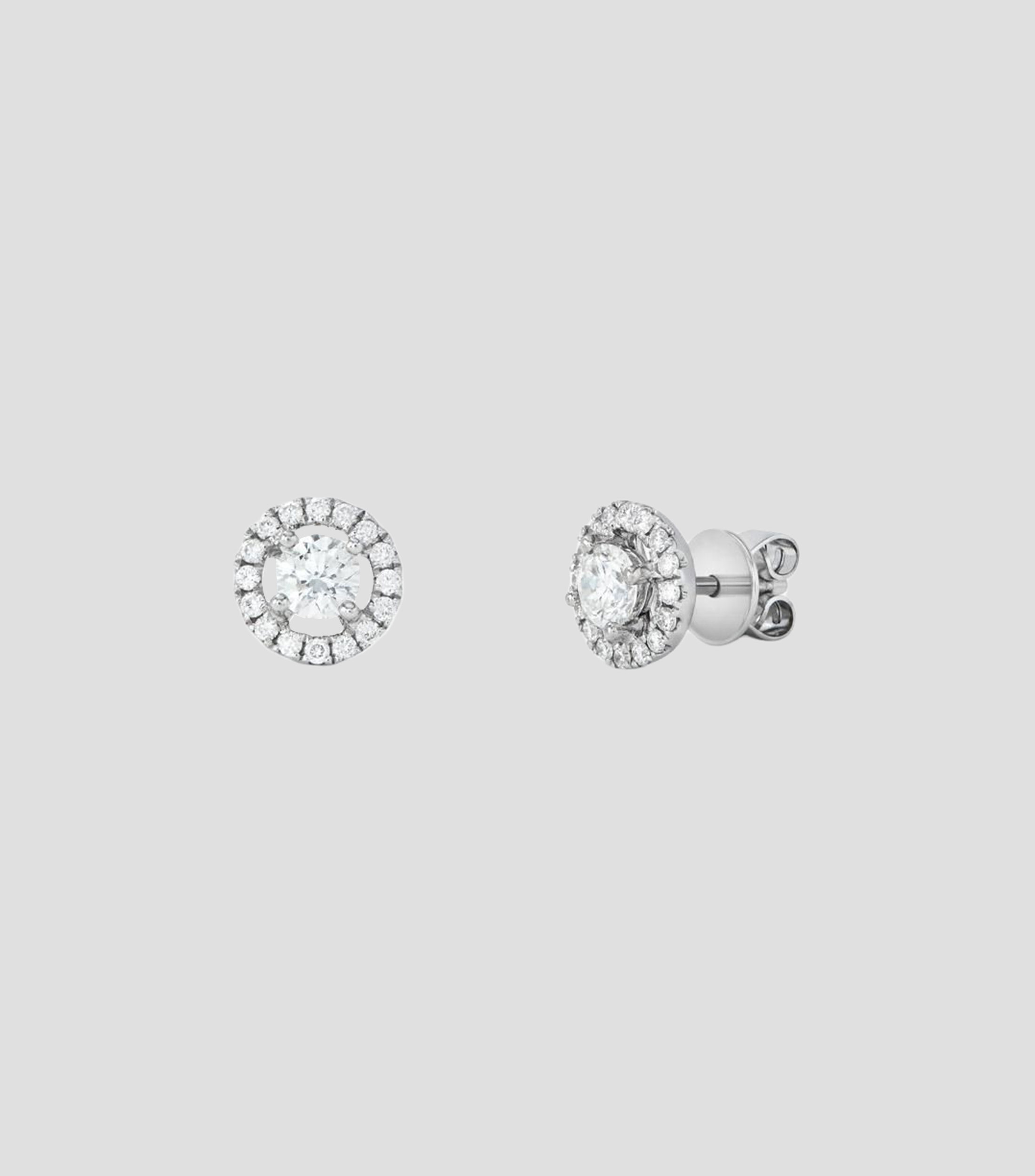 Aretes en Oro blanco de 18 Kilates con diamante solitario y orla de diamantes Grace Mujer
