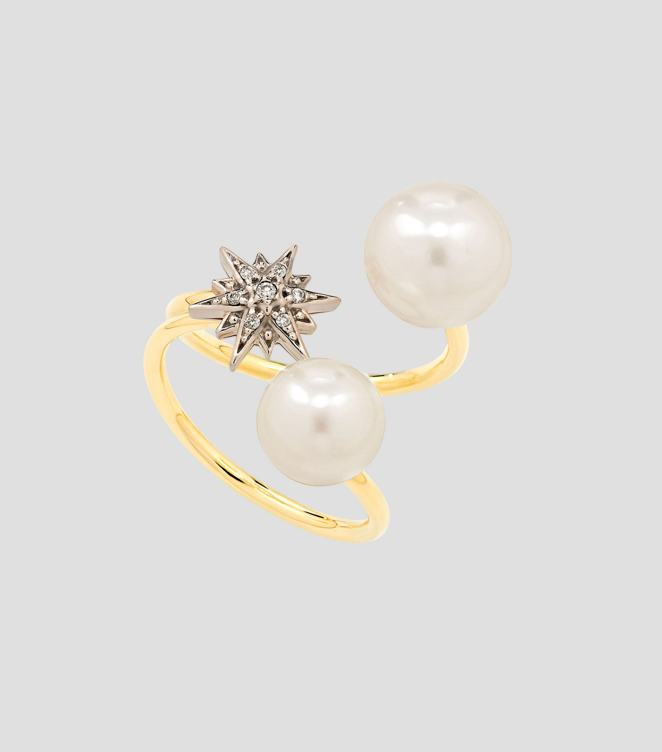Anillo en oro amarillo de 18 kilates con perlas y diamantes Pearls of Genesis Mujer
