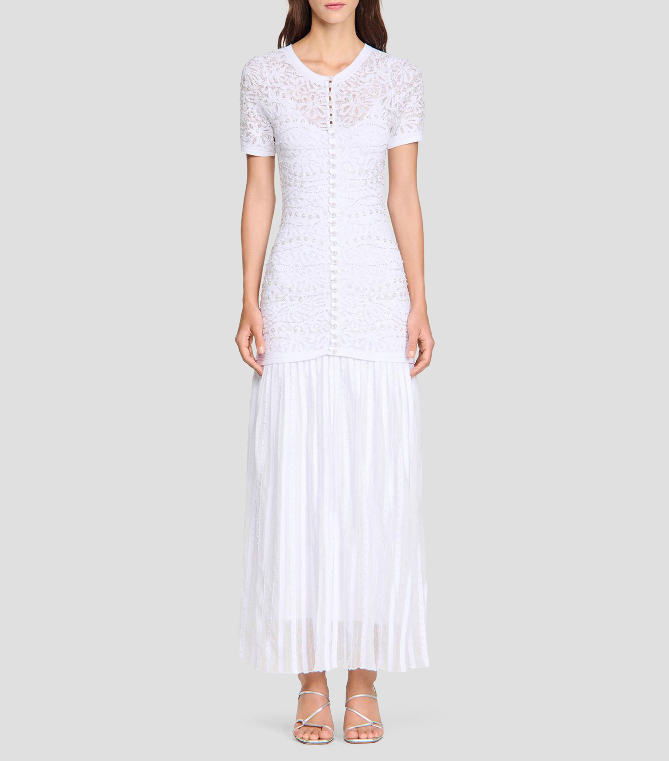 Vestido largo con diseño fantasía de perlas Mujer