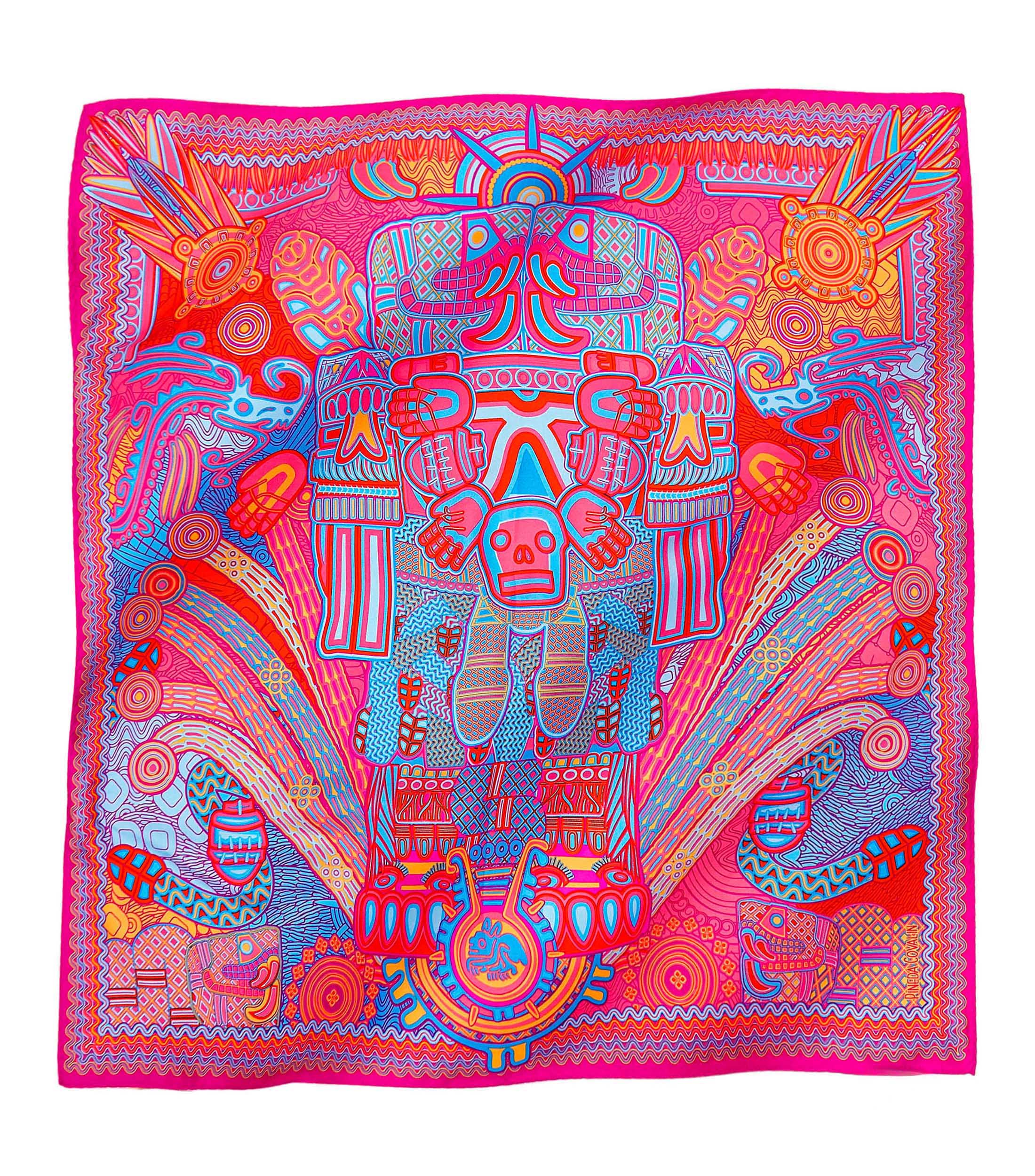Mascada de seda fucsia estampada Mujer
