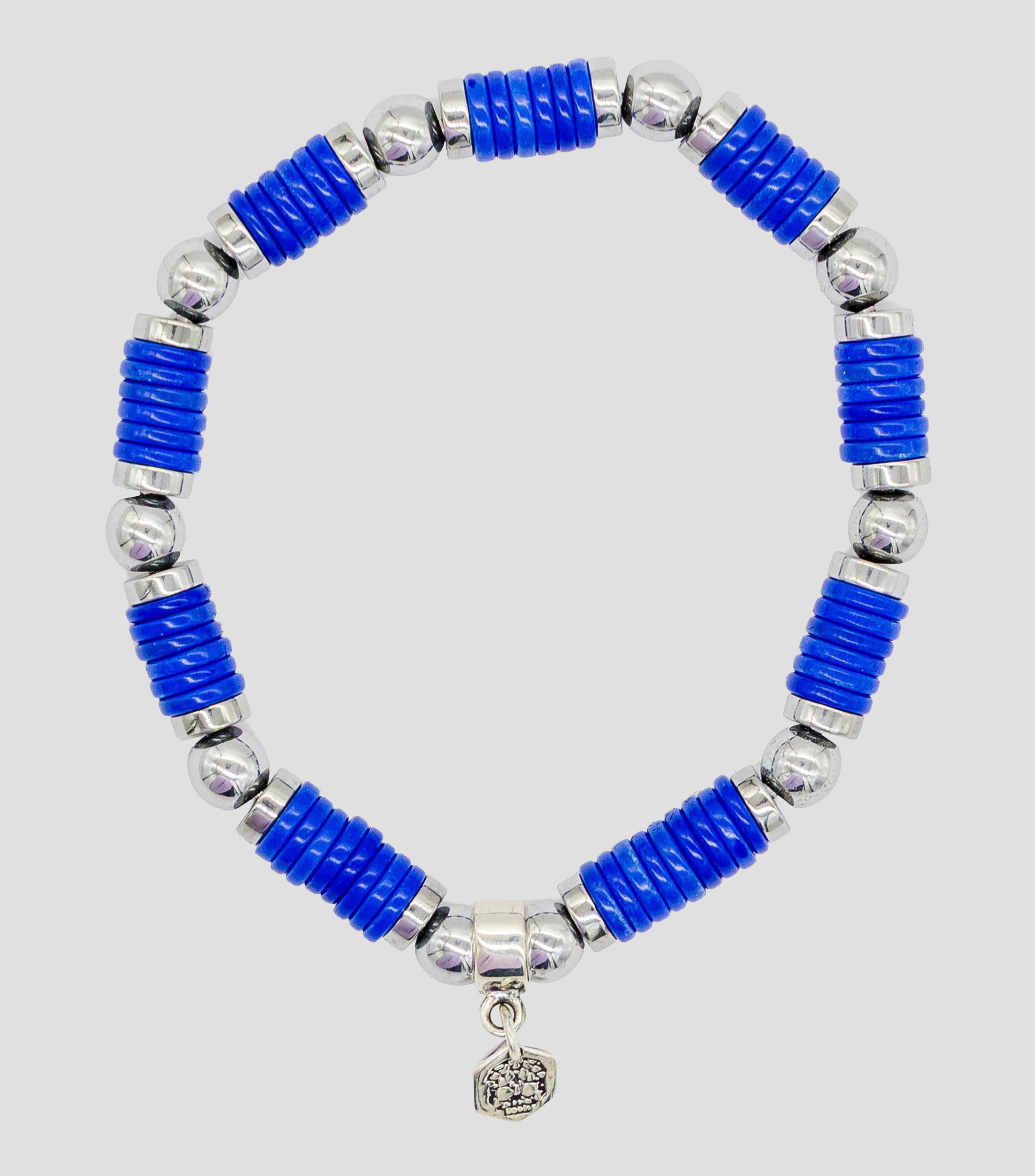 Pulsera en plata 925 azul con cuentas esféricas Hombre